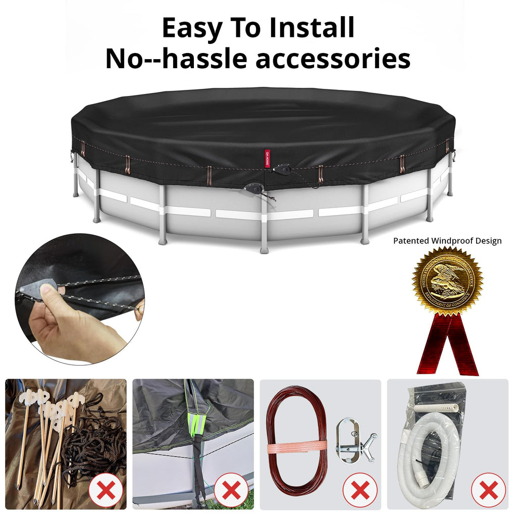 QH.HOME 10Ft Round Pool Cover, [2026 Upgraded Heavy Duty Fabric] Solar Cover for Above Ground Pools, New Super Windproof with 2 Patented Ratchet for Easy Installation, Snug Fit&UV Resistant
