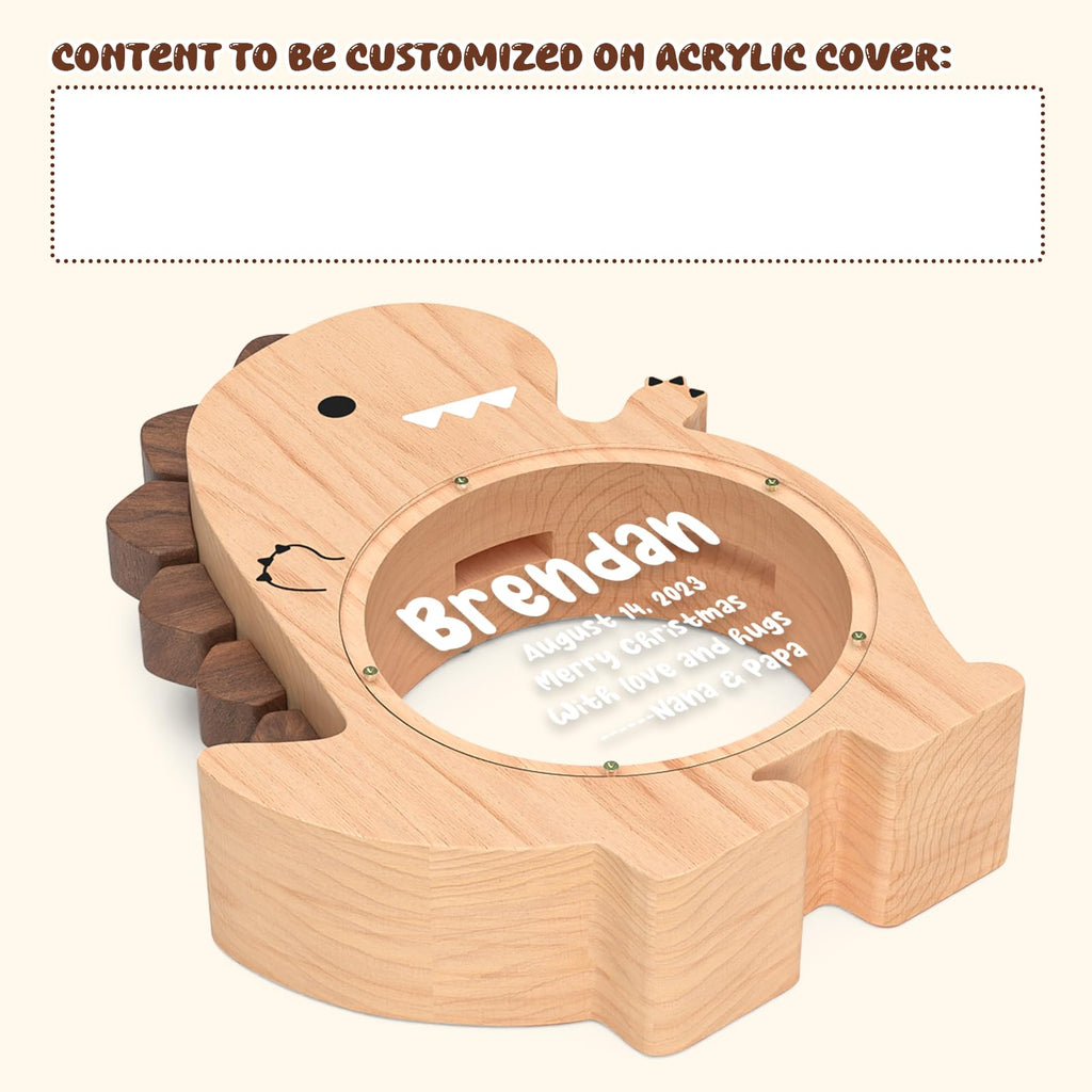 Summidate Wooden Dinosaur Piggy Bank for Kids Boys, Cute Wood Dino Money Bank for Toddlers, Creative Saving Coin Jar, Personalized Present for Child Birthday & Decor (Brachiosaurus, Custom)