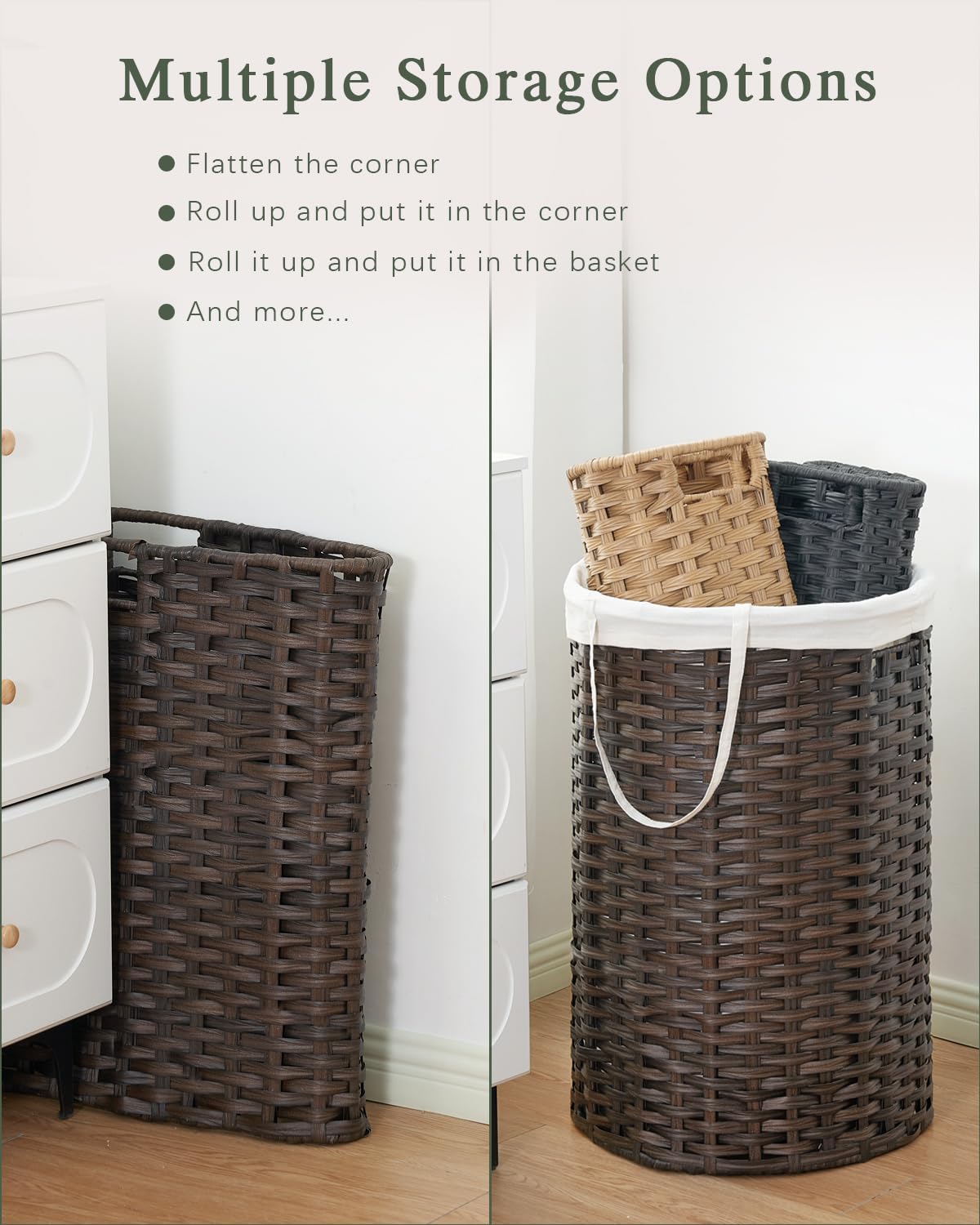 SETVSON Laundry Hamper with Lid Laundry Basket with Lid 19.0 Gal (72 L) Round Wicker Laundry Basket Handwoven Rattan Basket with Lid Removable Bag 2 Mesh Bags Handles for Living Room Bathroom Black