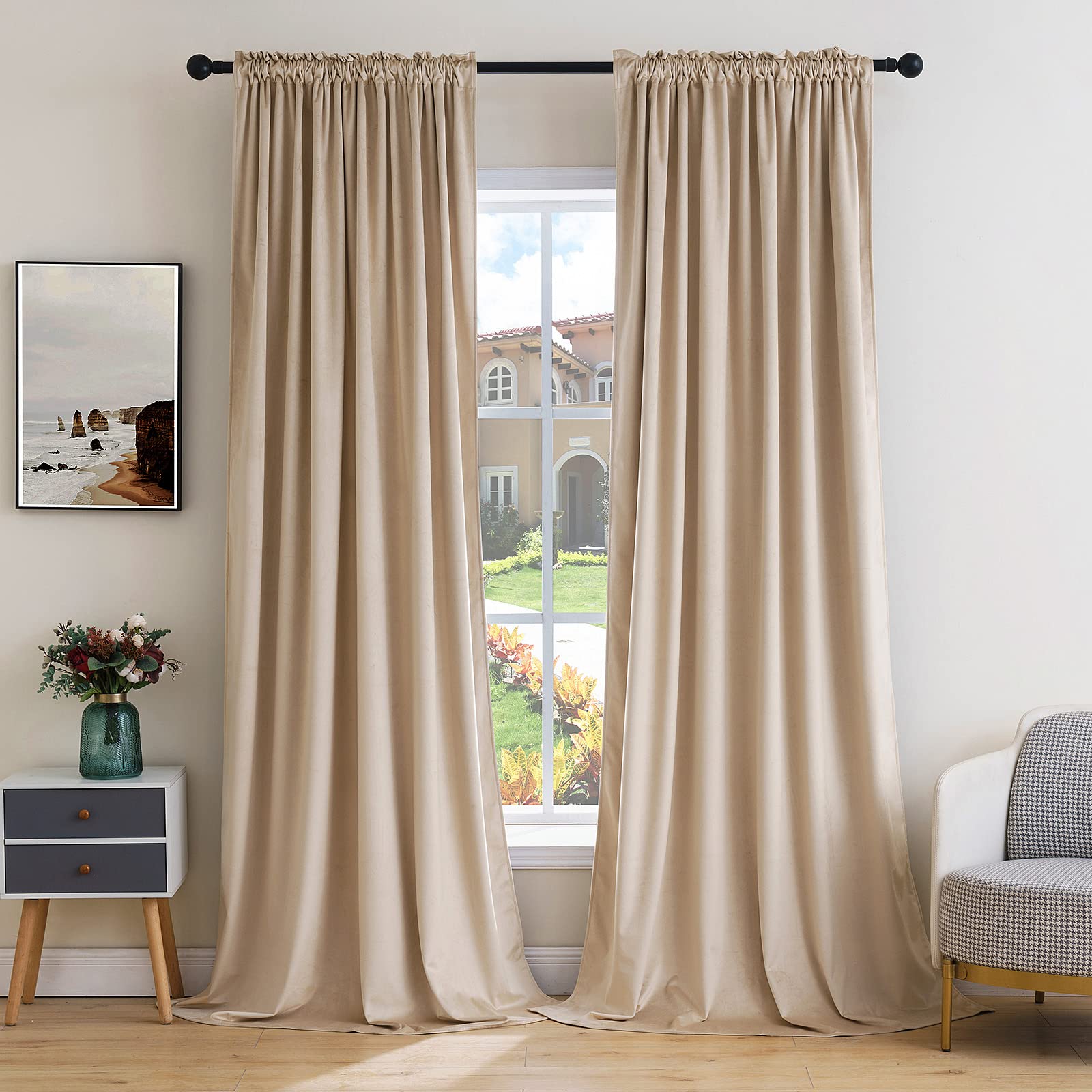 MIULEE Black Velvet Curtains Thermal Insulated Blackout Halloween Curtain Drapes for Bedroom Living Room Darkening 63 Inches Long Curtains Panels Rod Pocket Set of 2
