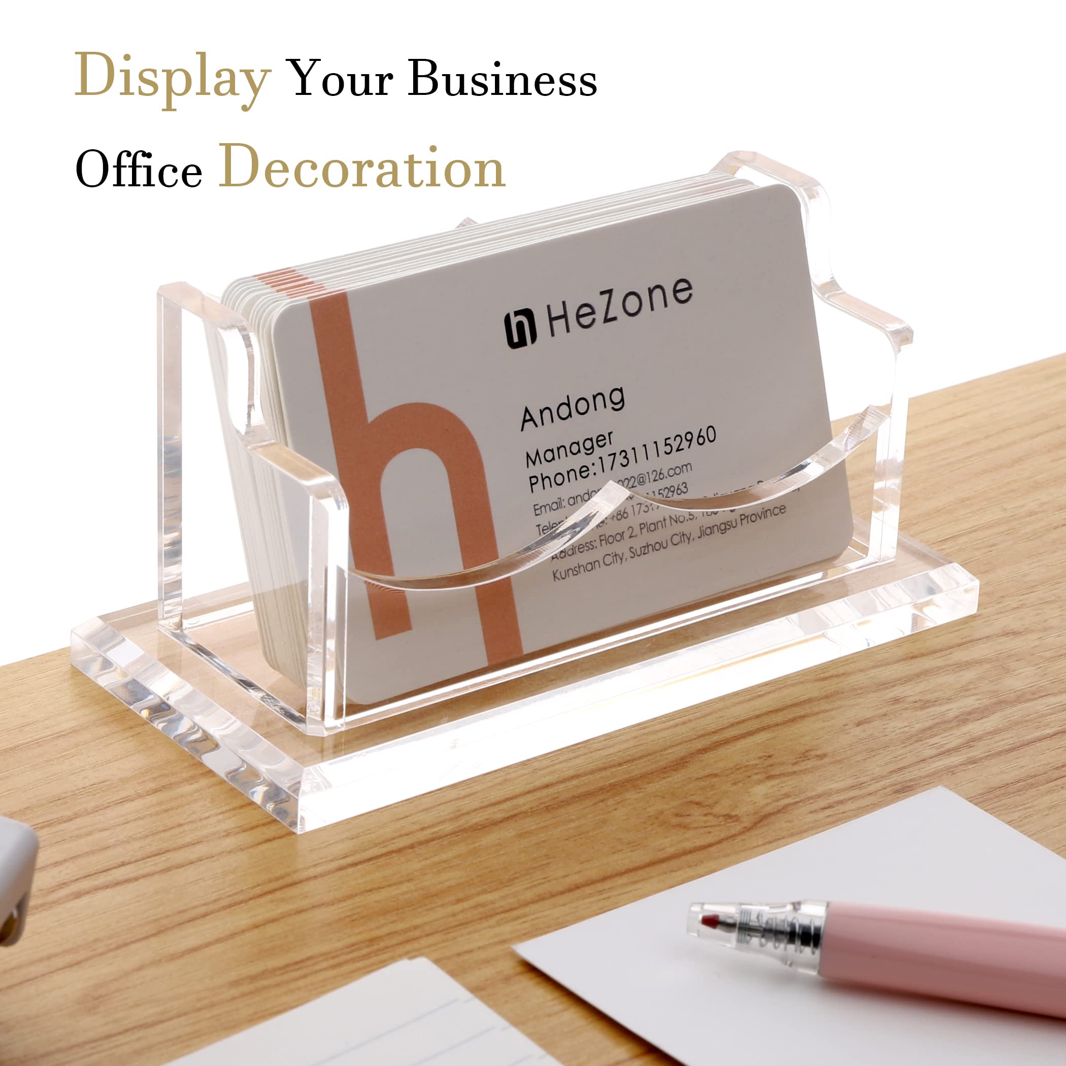 HeZone Business Card Holder for Desk Display, Clear Acrylic Cards Organizer Stand for Men and Women, Business Cards Case Rack 1 Pack, Holds 50 Cards-1 Slot