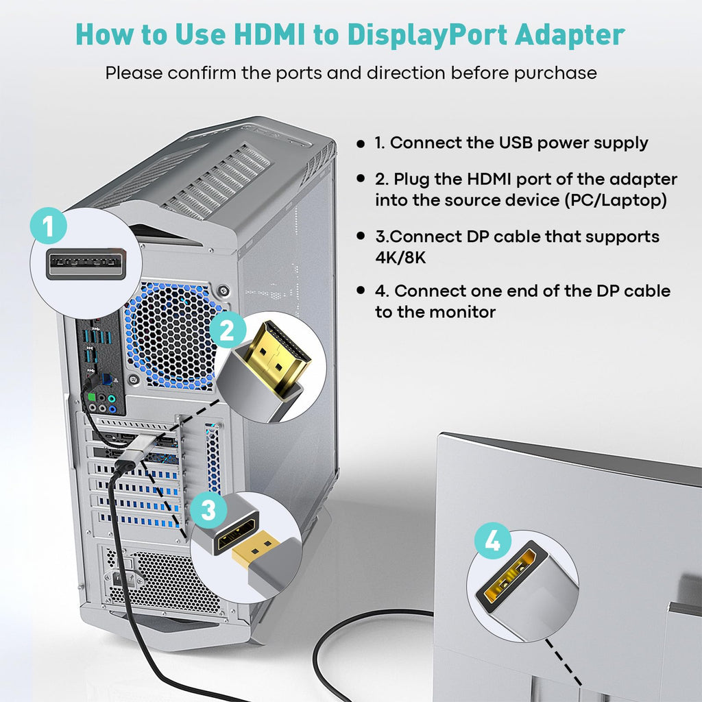 UANTIN HDMI to DisplayPort Adapter (4K 60Hz,1080p 120Hz) Uni-Directional Only, HDMI (Source) to DP (Display) Converter Male to Female for Laptop,AMD,NVIDIA,PS5,Xbox and More - 1 Pack