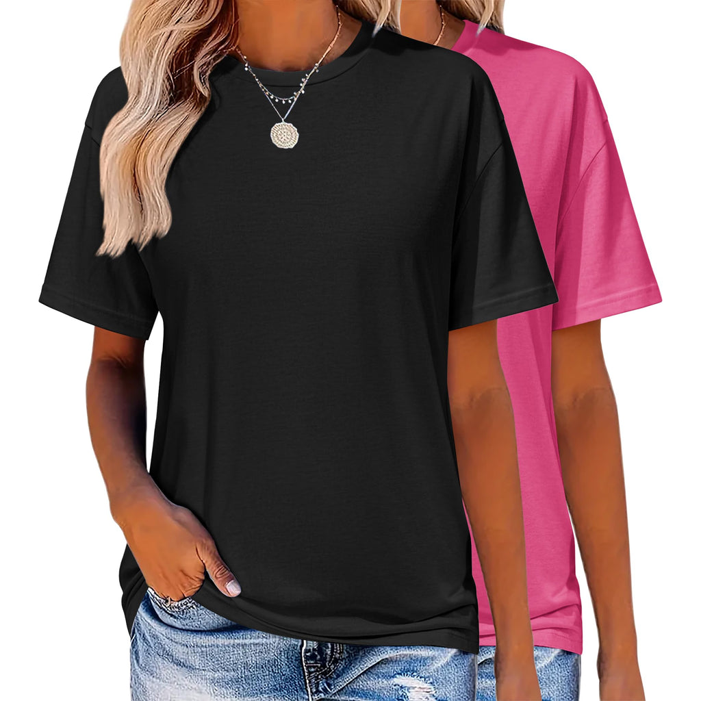 Zeagoo Women's T-Shirts Short Sleeve Tops Summer Casual Blouse Crew Neck Basic Shirt 2 Pack Loose Fit Tee
