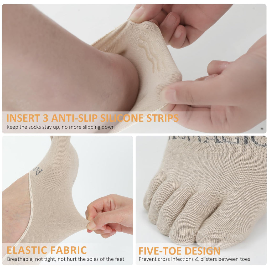 Toe Socks No Show for Women & Men Running Five Fingers Athletic Invisible Liner Socks, Moisture Wicking