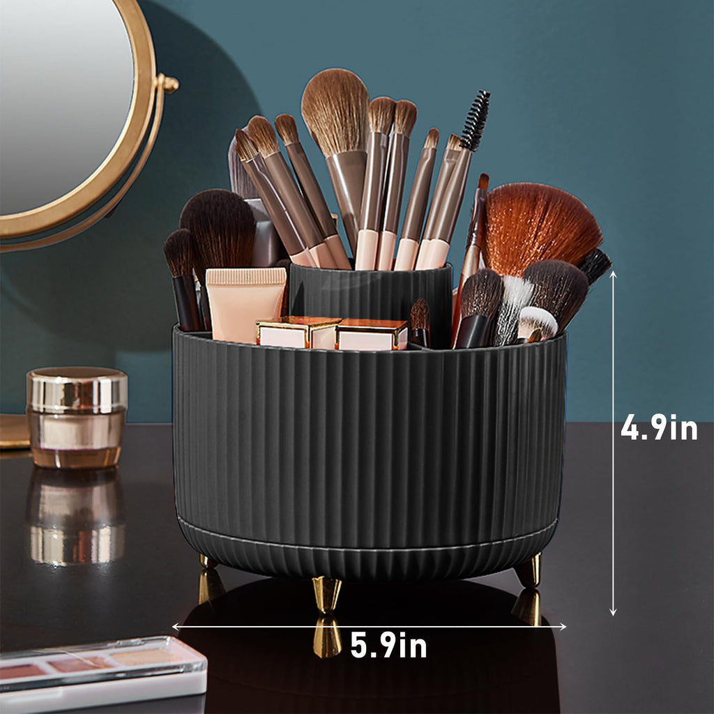 Makeup Brush Holder Organizer,360° Rotating Makeup Brush Organizer,5 Slot Make up Brushes Cup for Cosmetics, Nail Polish, Art Supply, Bathroom Vanity Desktop Organizer - Black