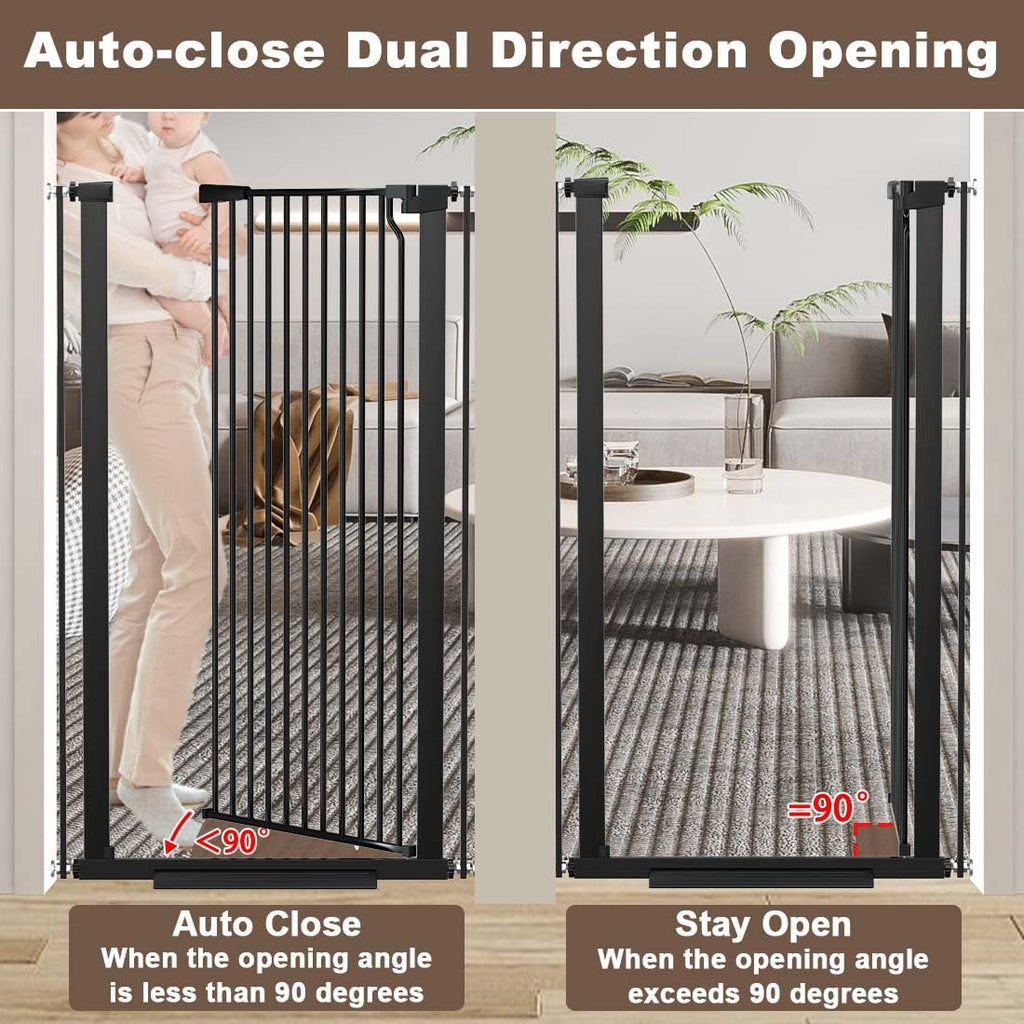 Fairy Baby 51.1" Extra Tall Pet Gate, 29.5"-32.6" Adjustable Width Auto Close Encrypted Tall Dog Gate, Cat Proof Metal Gate Indoor for Doorway Hallways, Pressure Mounted Child Safety Gates, Black