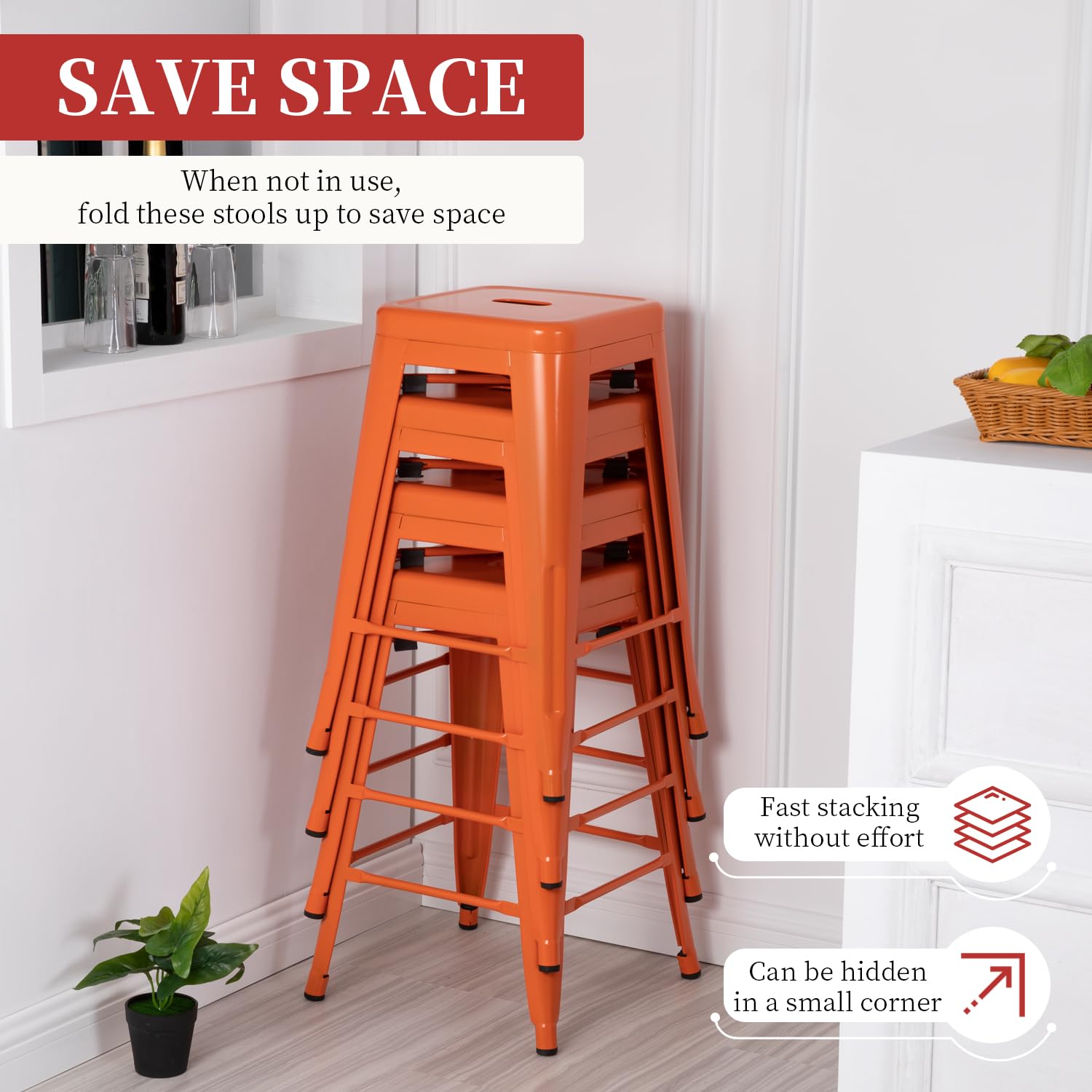 FDW Metal Bar Stools Set of 4 Counter Height Bar Stools 24 Inches Industrial Bar Chairs Patio Stool Stackable Backless Stool Indoor Outdoor Metal Kitchen Stools Bar Chairs (Black, 24")