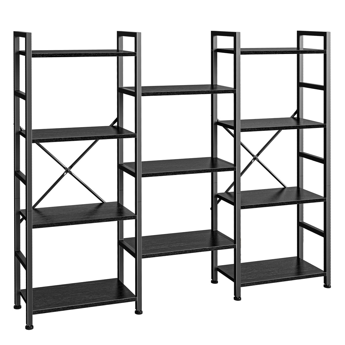 SUPERJARE Triple Bookshelf, Bookcase with 11 Open Display Shelves, Wide Book Shelf Book Case for Home & Office, 4 Tier, Black