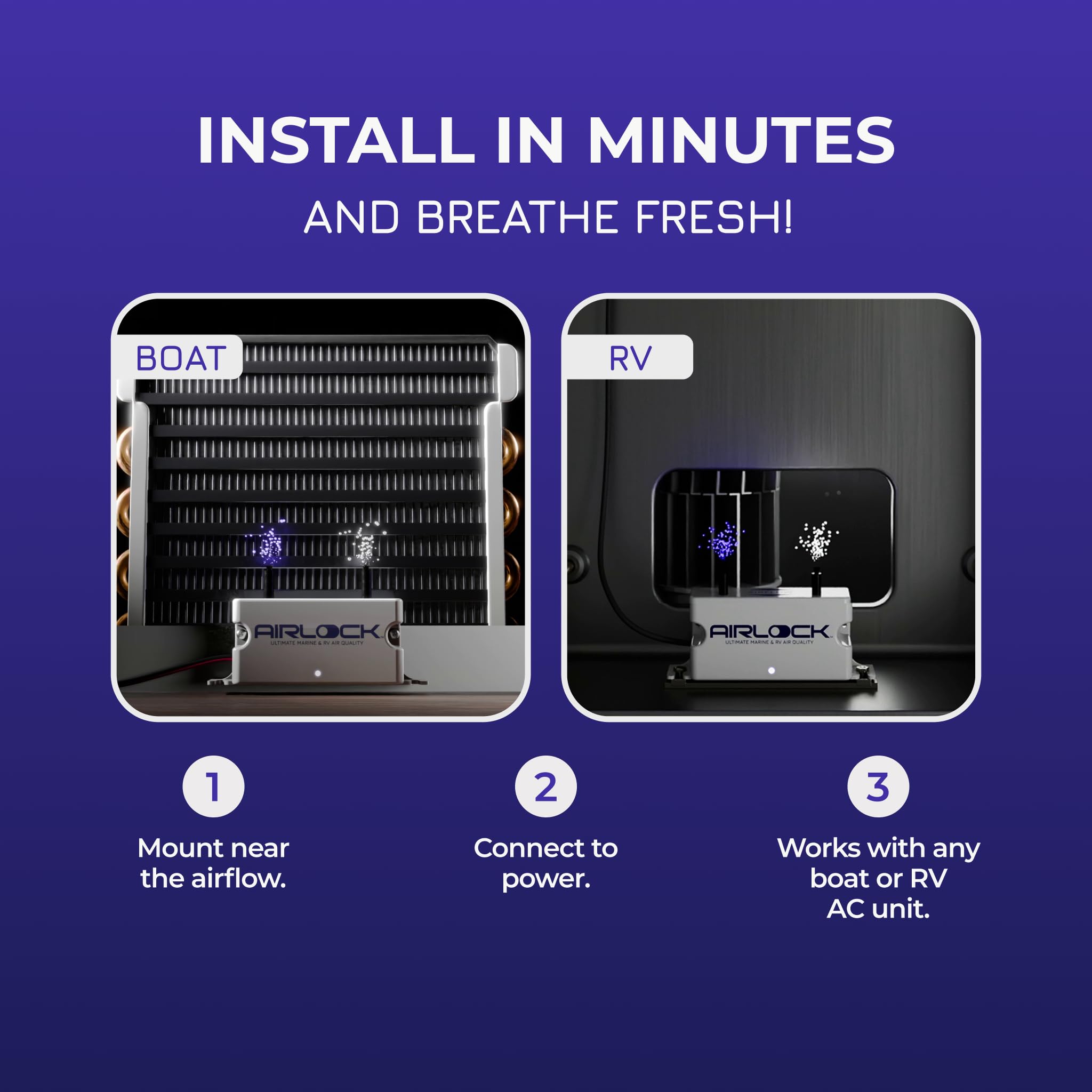 AIRLOCK One - Air Purifier for Boats and RVs - Eliminates Odors in Boats and RVs | Tested & Certified | Boat Accessories | RV Accessories | Easy to Install | Maintenance-Free | Deodorizer