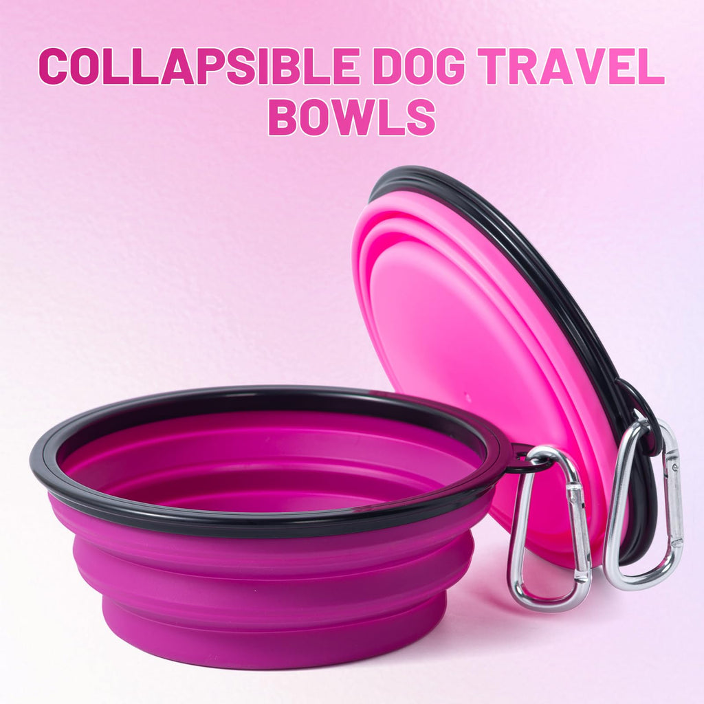 Dog Bowl Pet Collapsible Bowls, 2 Pack Collapsible Dog Water Bowls for Cats Dogs, Portable Pet Feeding Watering Dish for Walking Parking Traveling with 2 Carabiners (Small, Black & Pink)
