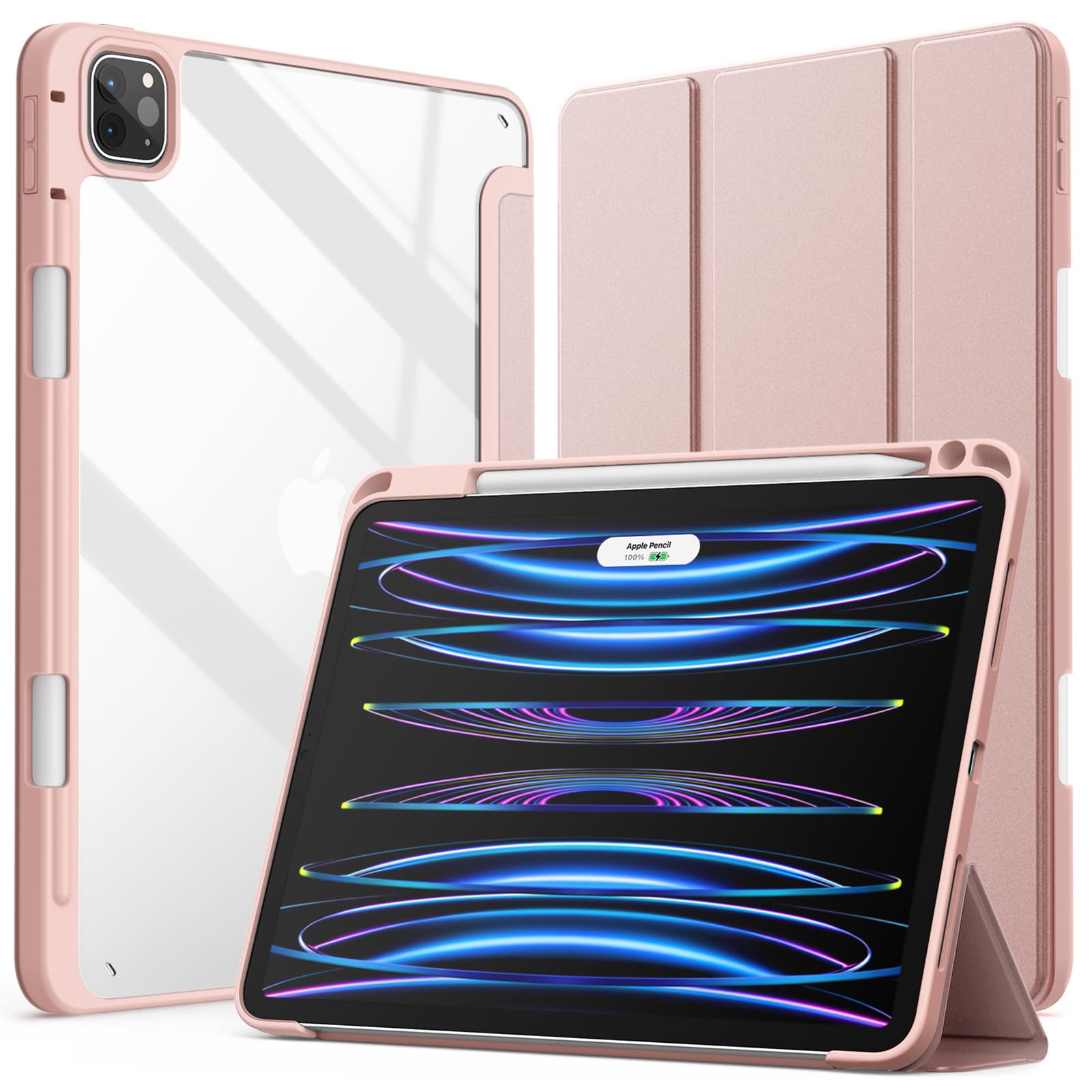 JETech Case ONLY for iPad Pro 11 Inch (2022/2021/2020/2018) with Pencil Holder, Clear Transparent Back Shell Slim Stand Shockproof Tablet Cover, Auto Wake/Sleep (Black)