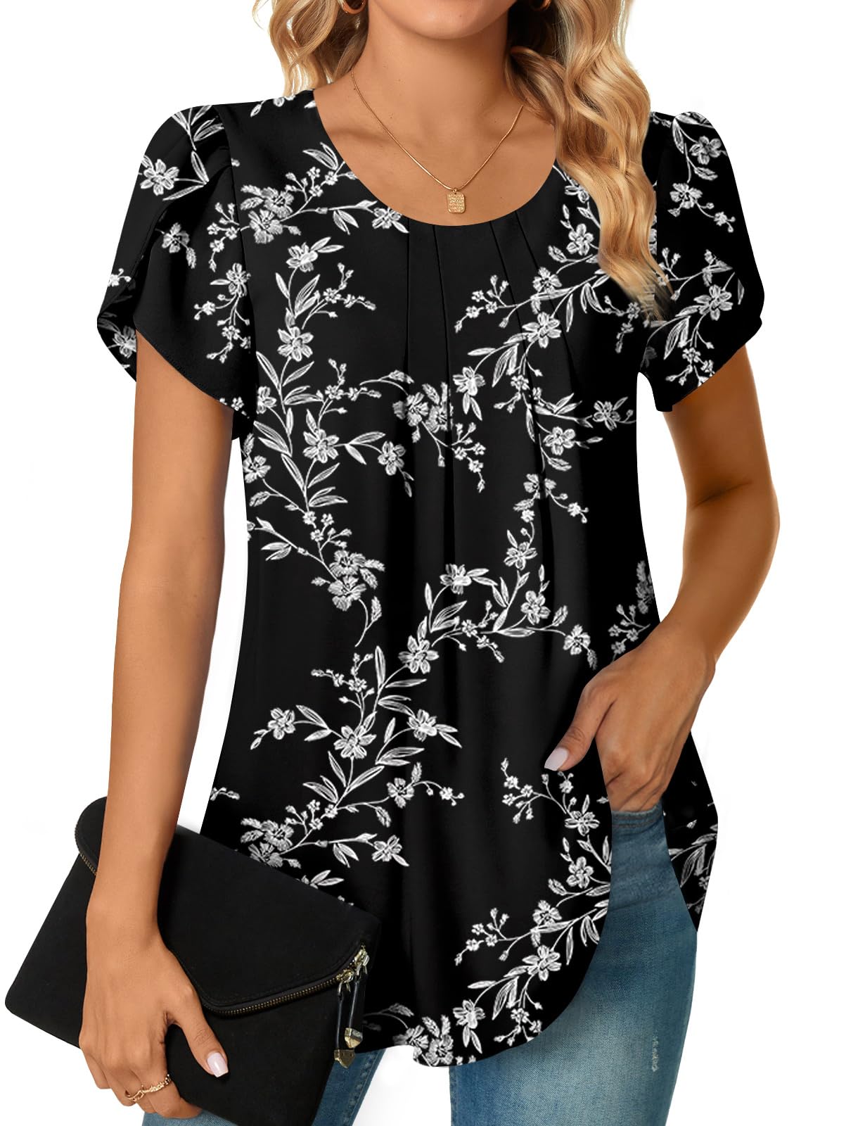 Bestbee Womens Plus Size Tops Dressy Casual Summer Chiffon Blouses Short Sleeve Dress Shirts Business Loose Fit Tunics