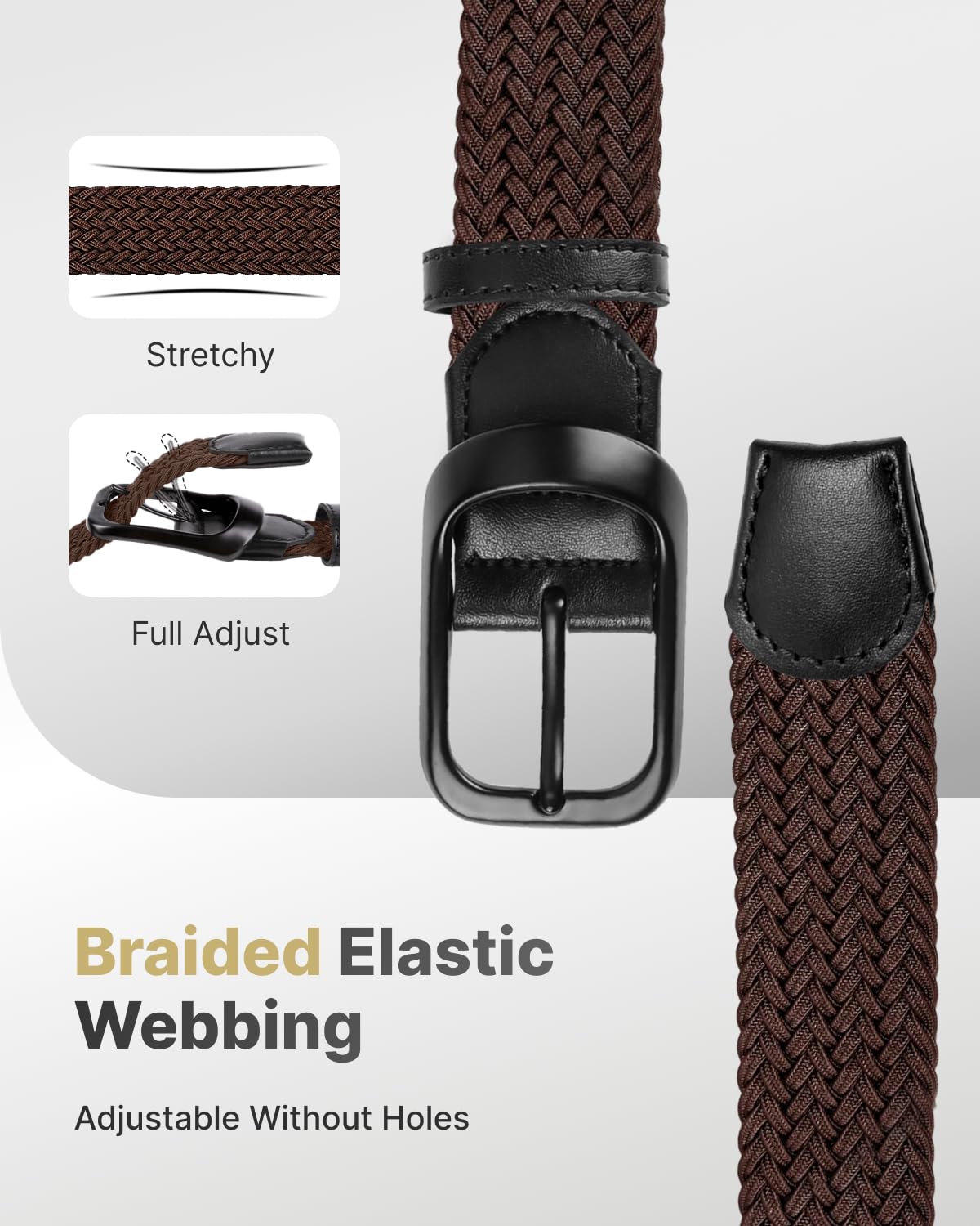 FAIRWIN Men's Golf Belt, Stretch Braided Elastic Woven Casual Jeans Belts 1 3/8" Nylon Web Work Belts for Men