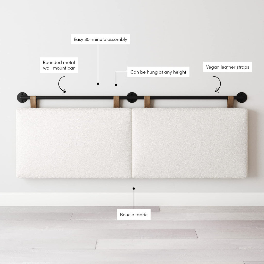 Nathan James Harlow Modern Wall Mount Hanging Headboard, Queen, Brown Faux Leather