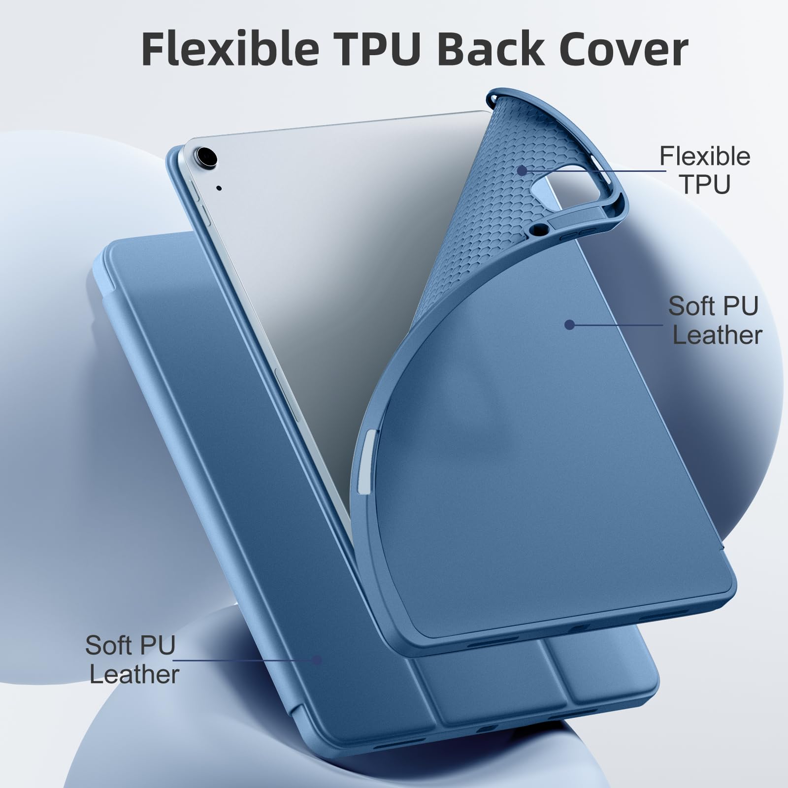 Akkerds Compatible for iPad Air 13 Inch Case (M4/M3/M2) 2026/2025/2024 with Pencil Holder, Trifold Stand Protective Cover/Soft TPU Back for iPad Air 13 Case, Supports Touch ID, Auto Wake/Sleep, Black