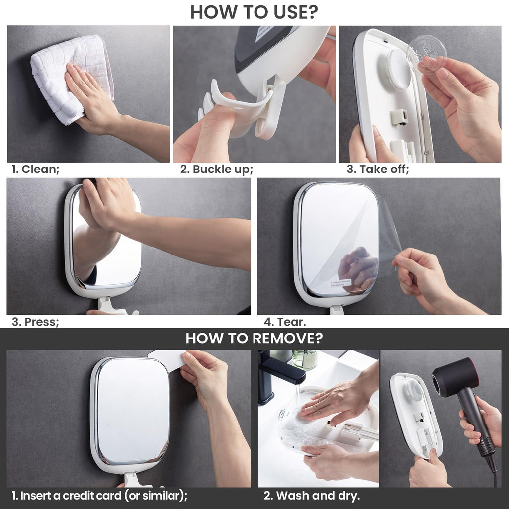 TAILI Shower Mirror Fogless for Shaving | Shower Mirror Fogless, Shaving Mirrors, Suction Cup, Removable & Reusable, Razor Holder Storage, Bathroom Accessories K9
