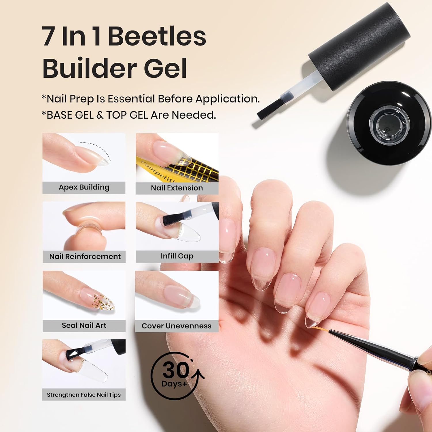 Beetles 2Pcs 15ml Gel Base and Top Coat Set - Upgrade No Wipe Extra Glossy Top Coat Finish for Gel Nail Polish, Soak Off UV/LED Lamp Needed, Essentials for Long-Lasting Manicure Kit