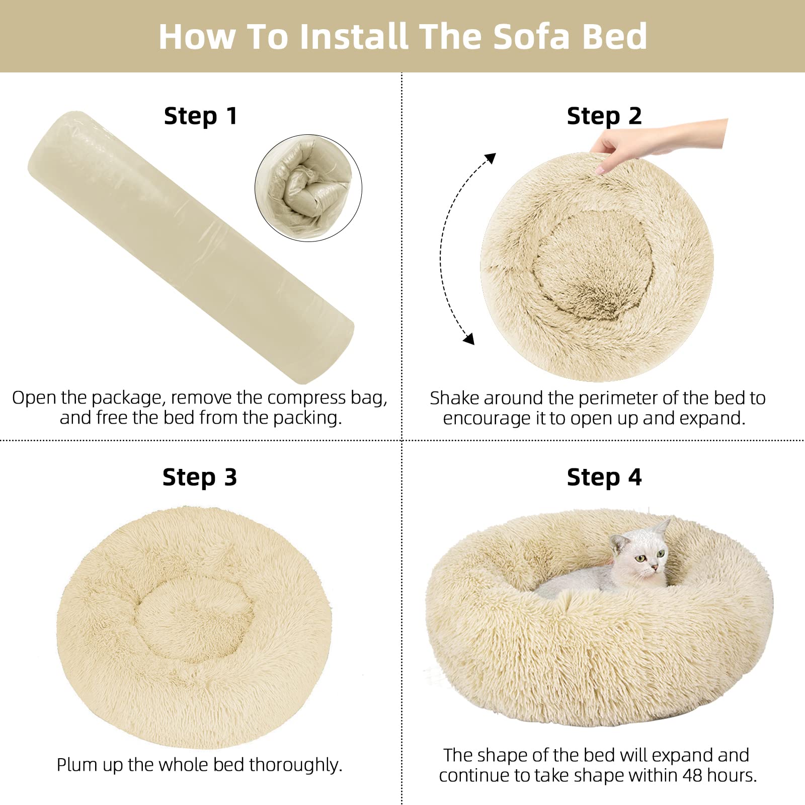 Nisrada Cat Beds for Indoor Cats,15.7 Inch Small Cats Beds, Washable-Round Pet Bed for Puppy and Kitten with Slip-Resistant Bottom