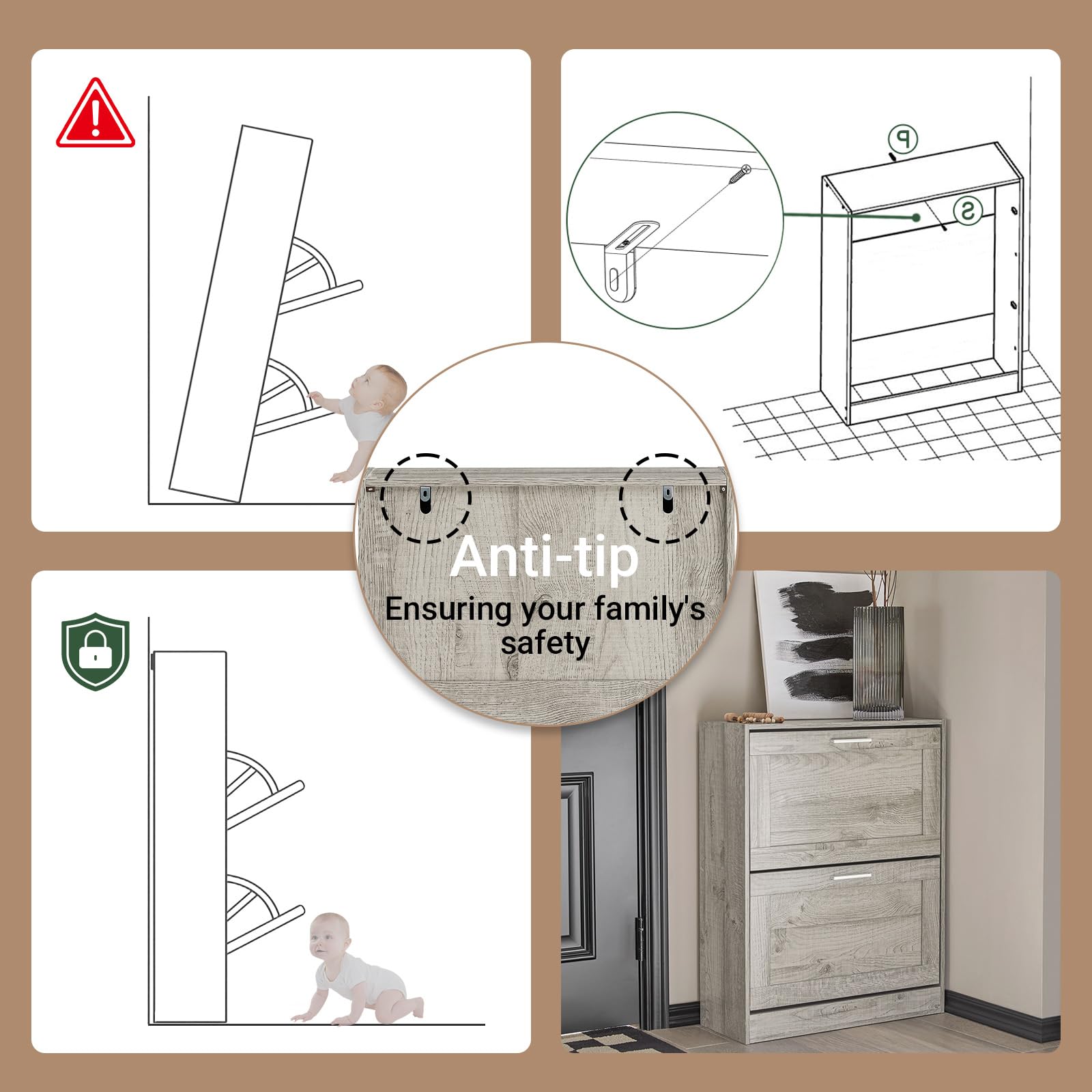 Haotian Shoe Cabinet Storage for Entryway, Narrow Shoe Cabinet with Two Flip Drawers to Save Space, Shoe Rack Cabinet for Front Door Entrance Hallway (Black)