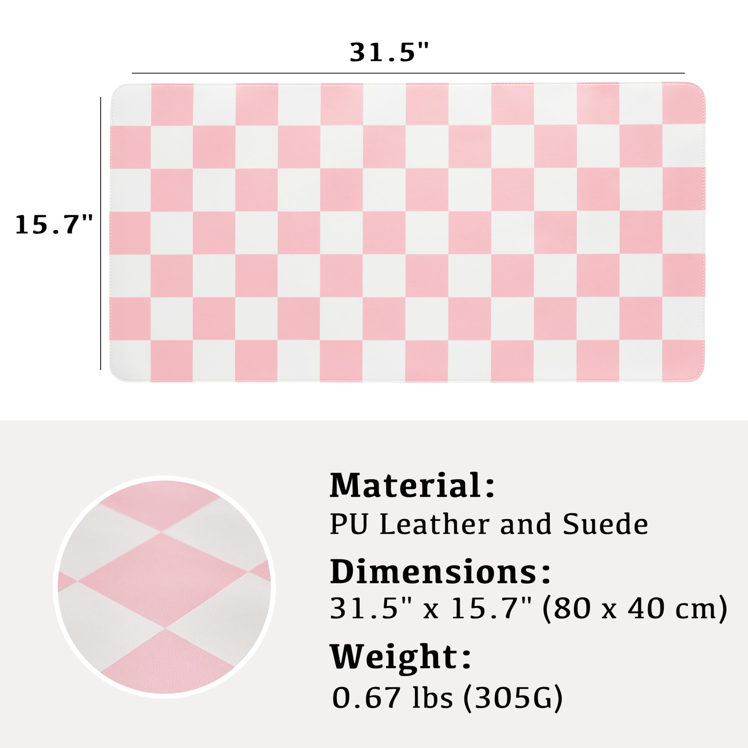 Ohocut Checkered Desk Mat, Large Cute Aesthetic Retro PU Leather Computer Laptop Desk Mat, Non-Slip Waterproof Mouse Keyboard Pad, Desk Writing Mat for Work/Home (Beige, 23.6" x 13.7")