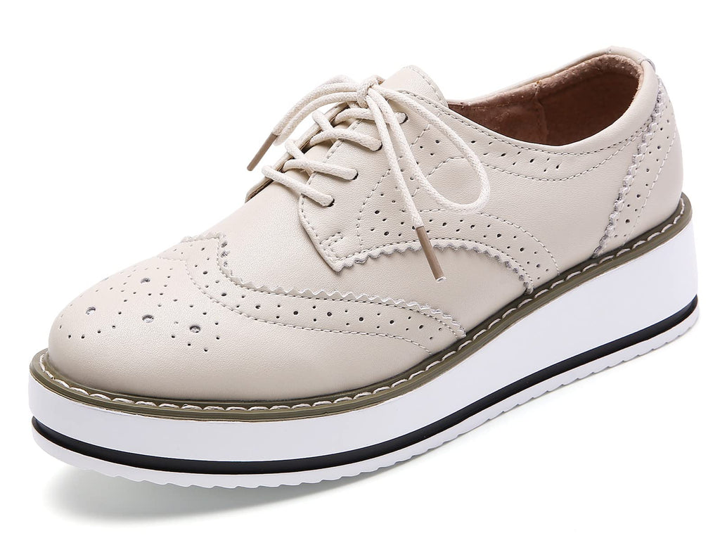 DADAWEN Women's Platform Lace-Up Wingtips Square Toe Oxfords Shoe
