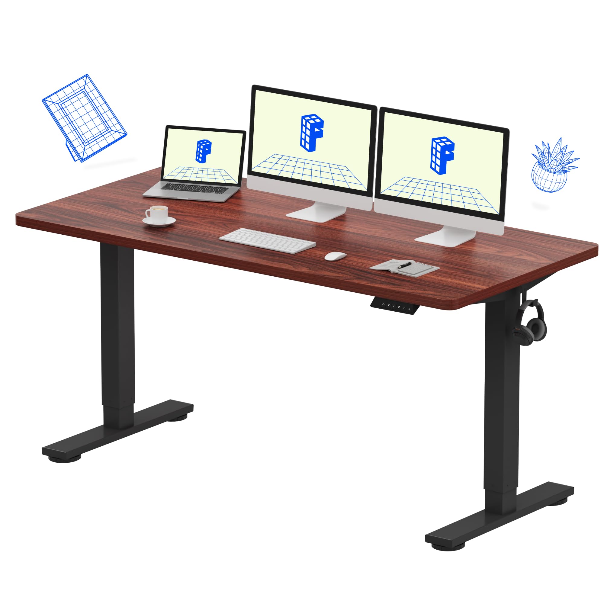FLEXISPOT EN1 One-Piece Standing Desk, Electric Adjustable with 4 Memory Presets, 176 LBS Capacity, Stable & Quiet, Seamless Desktop for Home Office & Dual Monitors, 40"x24" Black