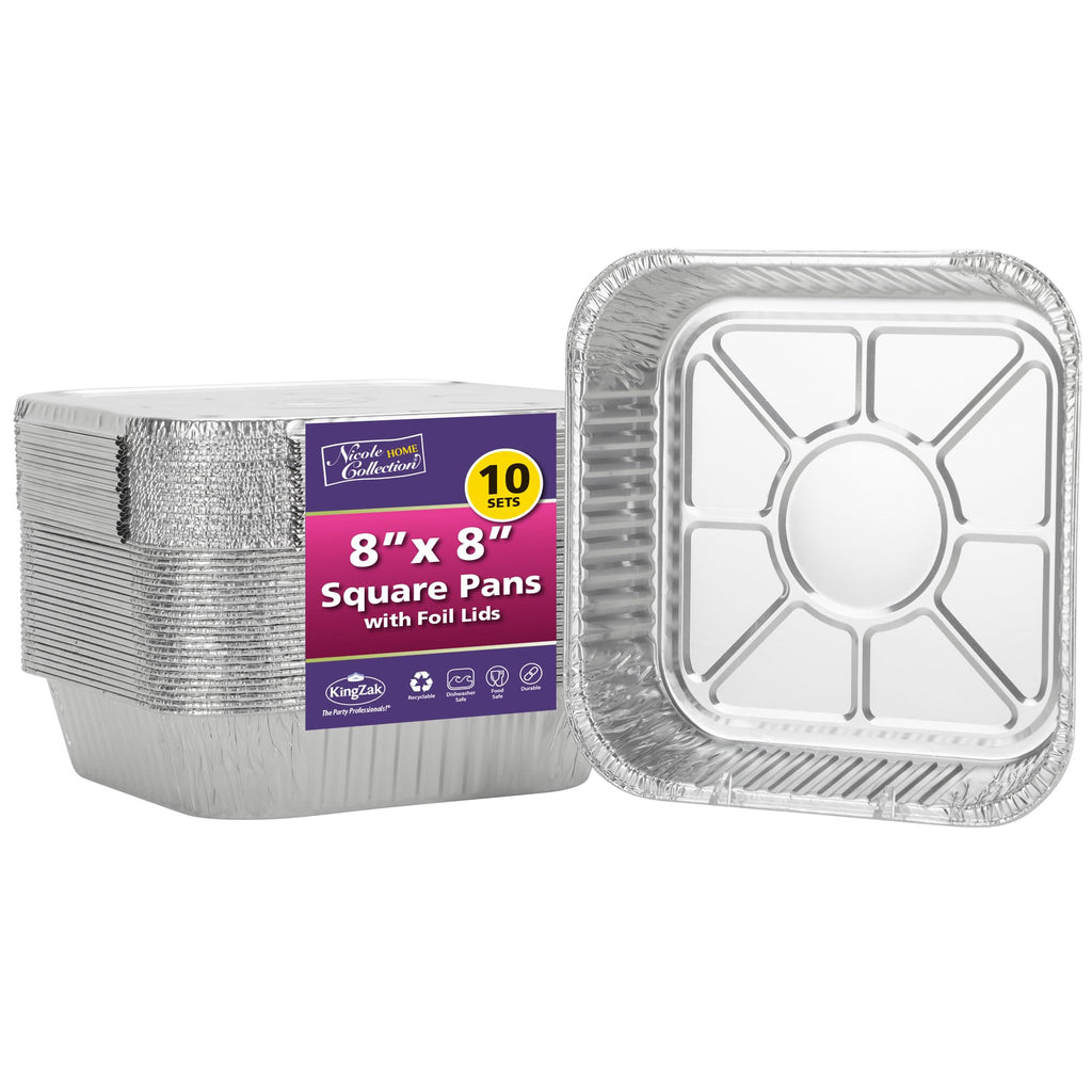 8x8 Aluminum Pans With Lids (10 Pack) 8 Inch Foil Pans With Covers - Cake Pans - Aluminum Square Pans With Lids - Disposable Food container - great For Cake Baking, Cooking, Freezing, Prepping Food