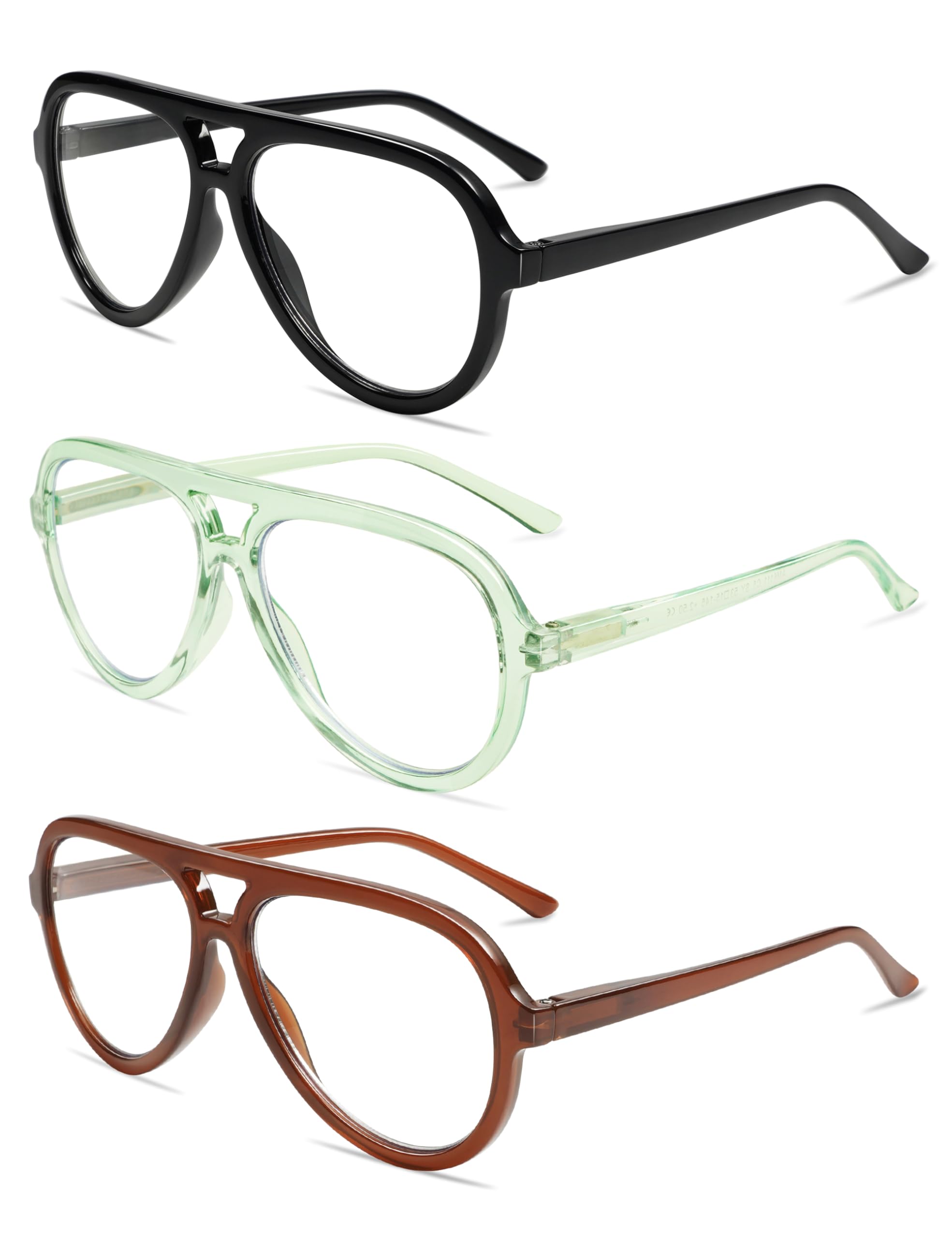 AMOMOMA 3 Pack Retro Oversized Aviator Reading Glasses for Women Men,Classic Large Reader Blue Light Computer Frame AM6111