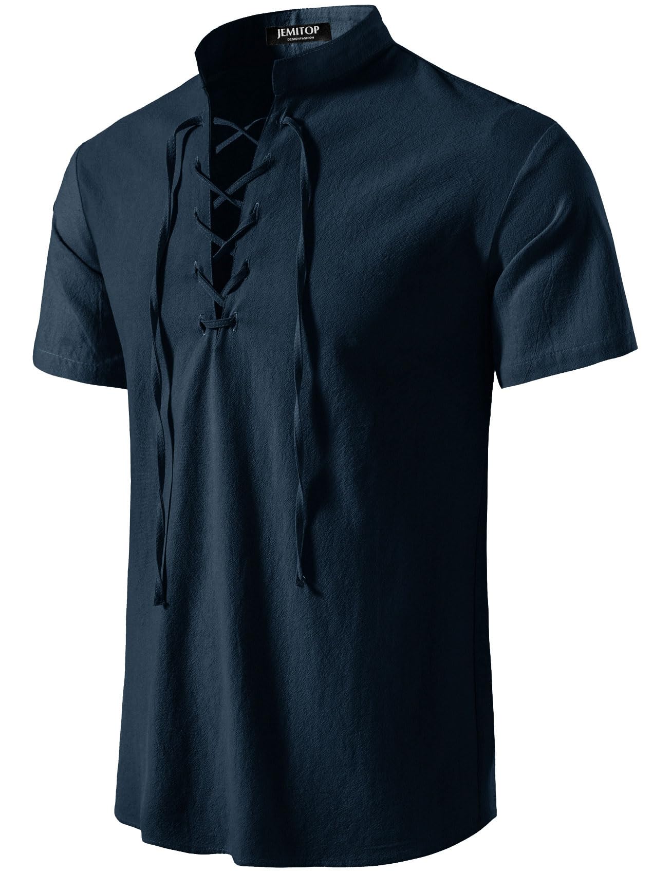 JEMITOP Men's Pure Cotton Vintage Short Sleeve Lace Up Shirts for Renaissance Pirate Viking Medieval Costume