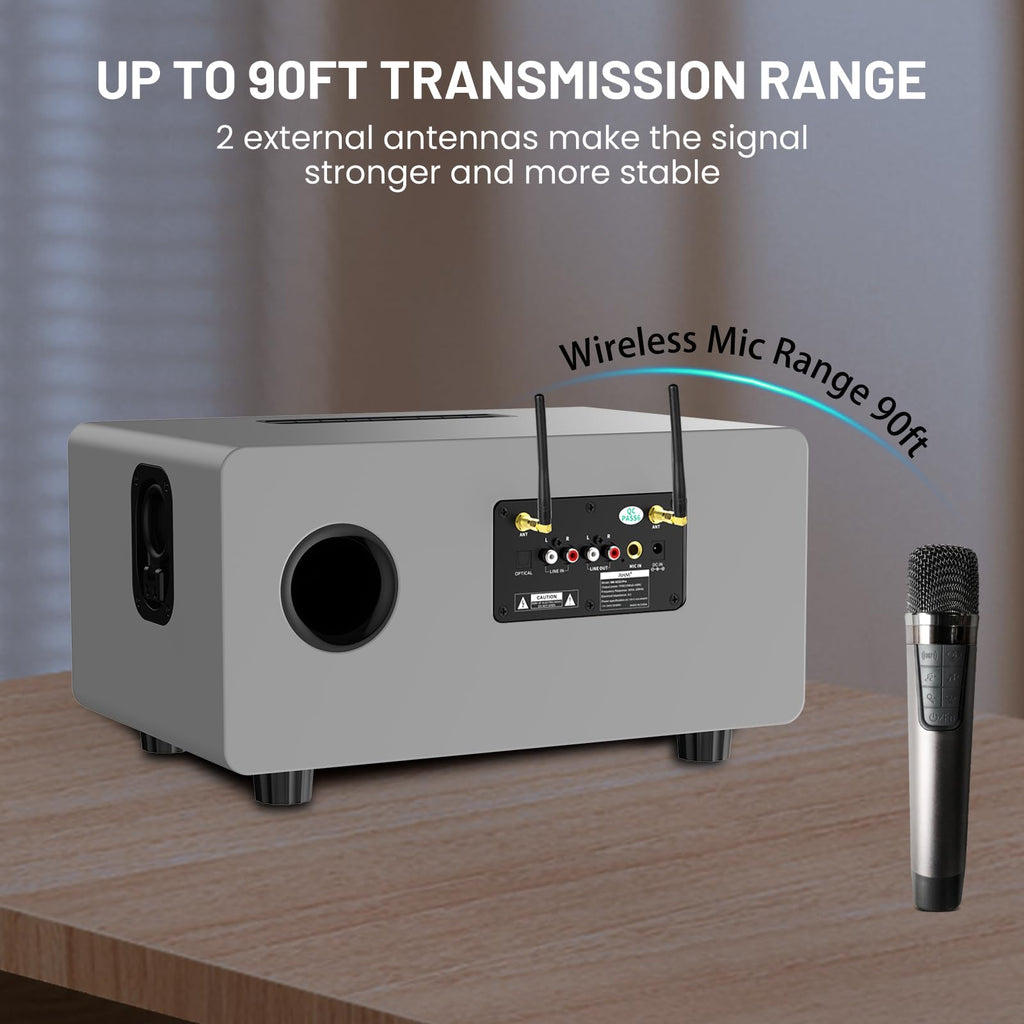 RHM K222 Karaoke Machine for Smart TV with Optical Input–Ultra-Low Latency, 3-Mic Support, 90FT Range, 70W Rich Stereo Sound, Voice Beautifier, Bluetooth/RCA, Perfect for Family Parties