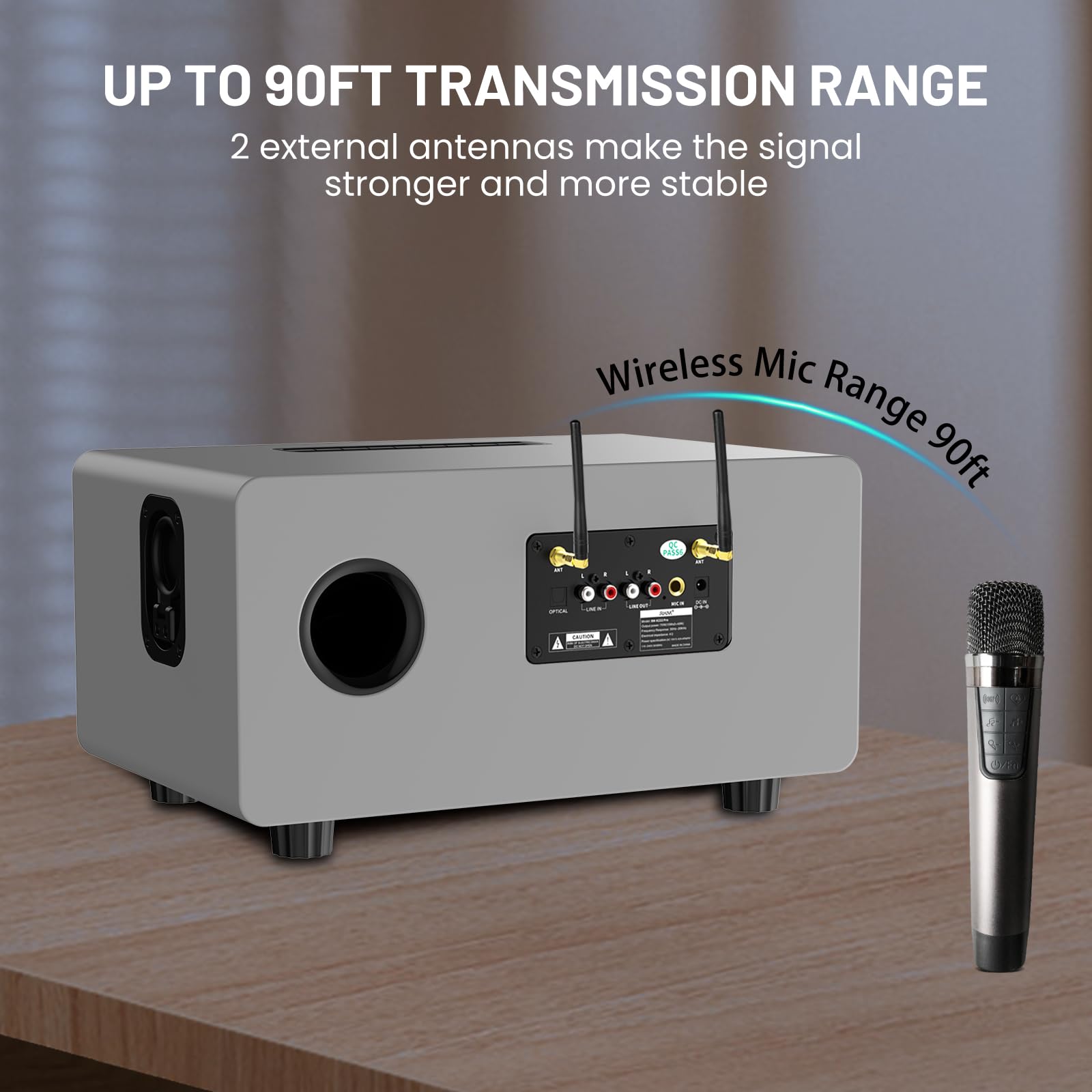 RHM K222 Karaoke Machine for Smart TV with Optical Input–Ultra-Low Latency, 3-Mic Support, 90FT Range, 70W Rich Stereo Sound, Voice Beautifier, Bluetooth/RCA, Perfect for Family Parties