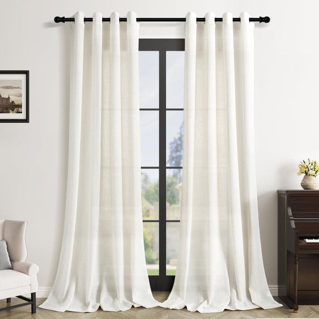 Aersas Black Bedroom Linen Curtains 63 Inch Length 2 Panel Privacy Energy Efficient Semi Sheer Black Linen Drapes for Living Room Modern Farmhouse Grommet Window Curtain for Nursery Office 52x63