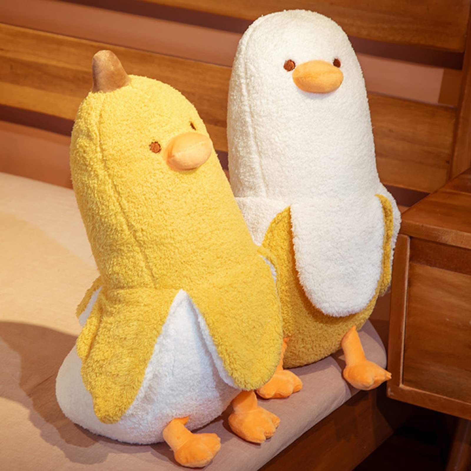 PEACH CAT Cute Banana Duck Stuffed Animal Long Banana Chef Duck Plush Pillow for Girls and Boys White 12"
