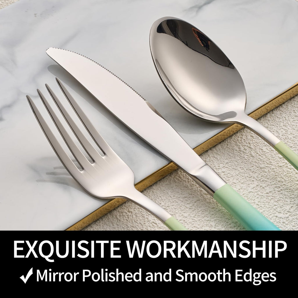 20-Pieces Blac and Pink Silverware Sets for 4,Pink Handle Stainless Steel Cutlery Set, Include Forks Spoons and Knives Set, Dishwasher Safe Utensil Sets for Home Restaurant