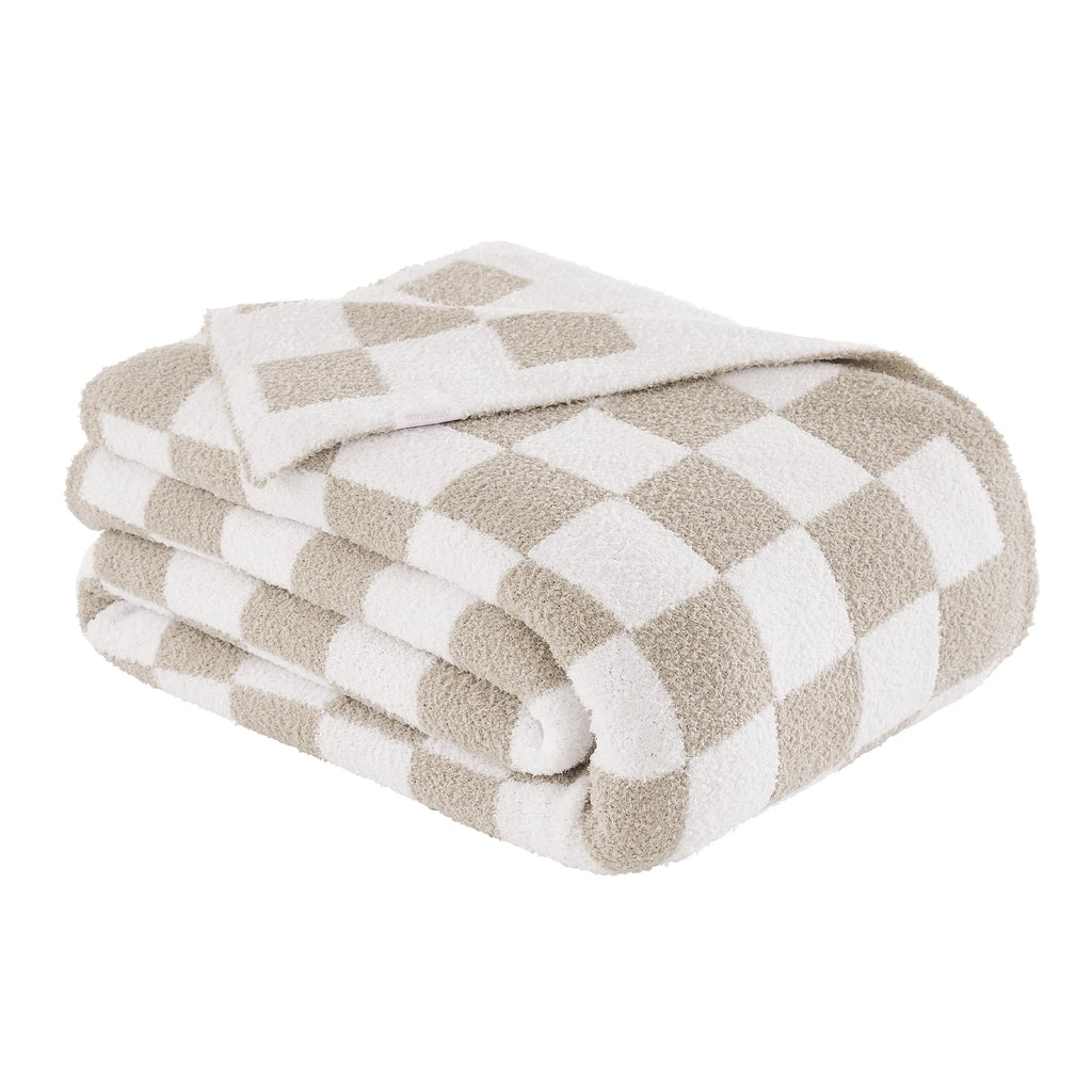 Checkered Throw Blanket, Black Soft Cozy Fluffy Knitted Throw Blankets for Couch, Sofa, Bed, Chair, Warm Fuzzy Travel Picnic Lightweight Plaid Blanket, 50x70 inches
