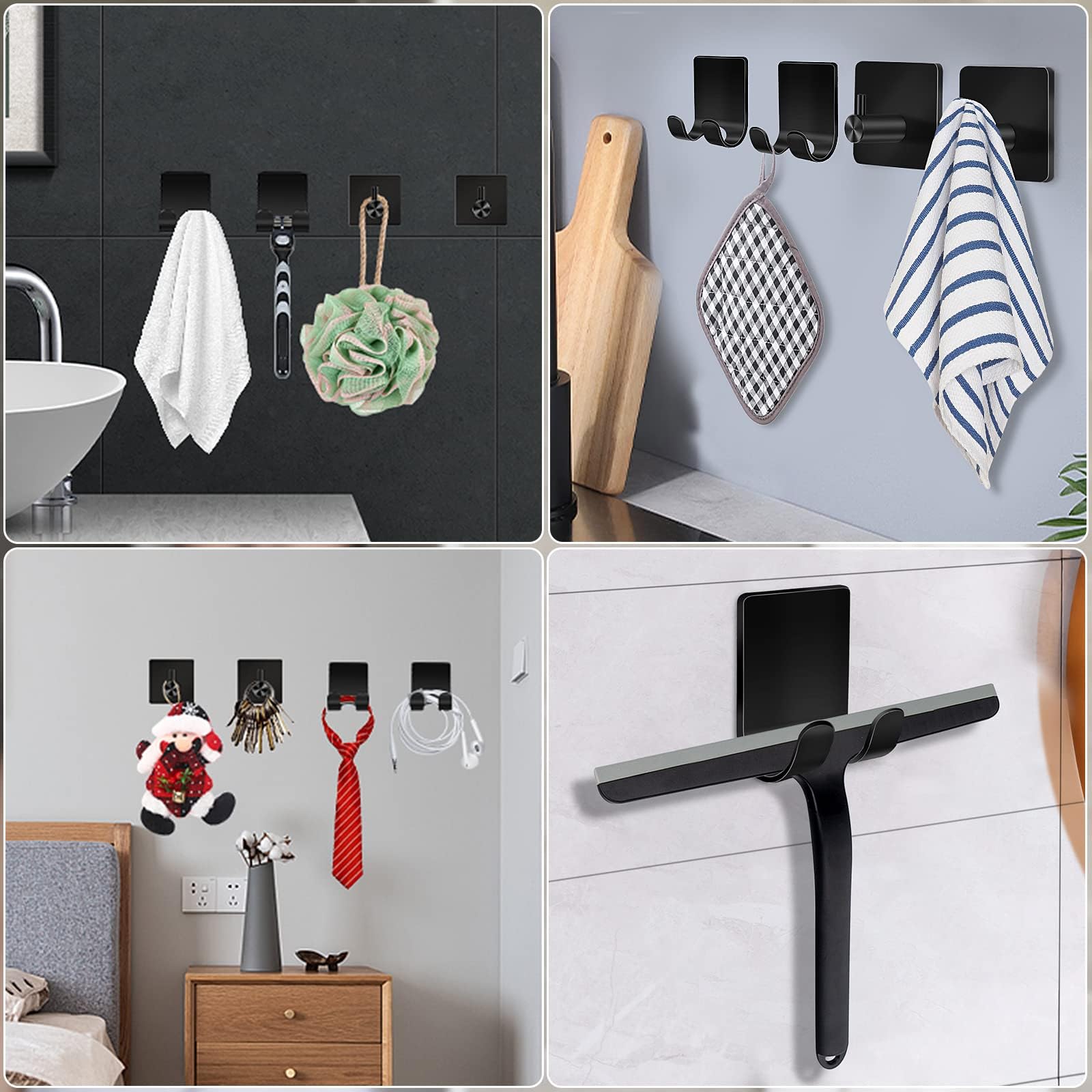 CGBE Shower Holders for Razors, 2 Pack Squeegee Holder and 2 Pack Razor Holder, Razors Holder for Shower Heavy Duty Waterproof Hook for Squeegee Loofah - Black