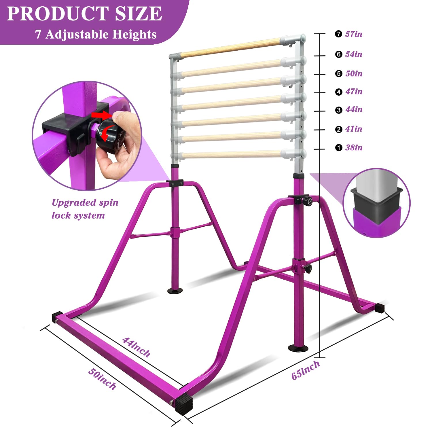 Foldable & Moveable Gymnastics Horizontal Bar with Rings,3’to 5’Adjustable Height Expandable Junior Kip Bar for Home,Indoor Gym Equipment for Kids