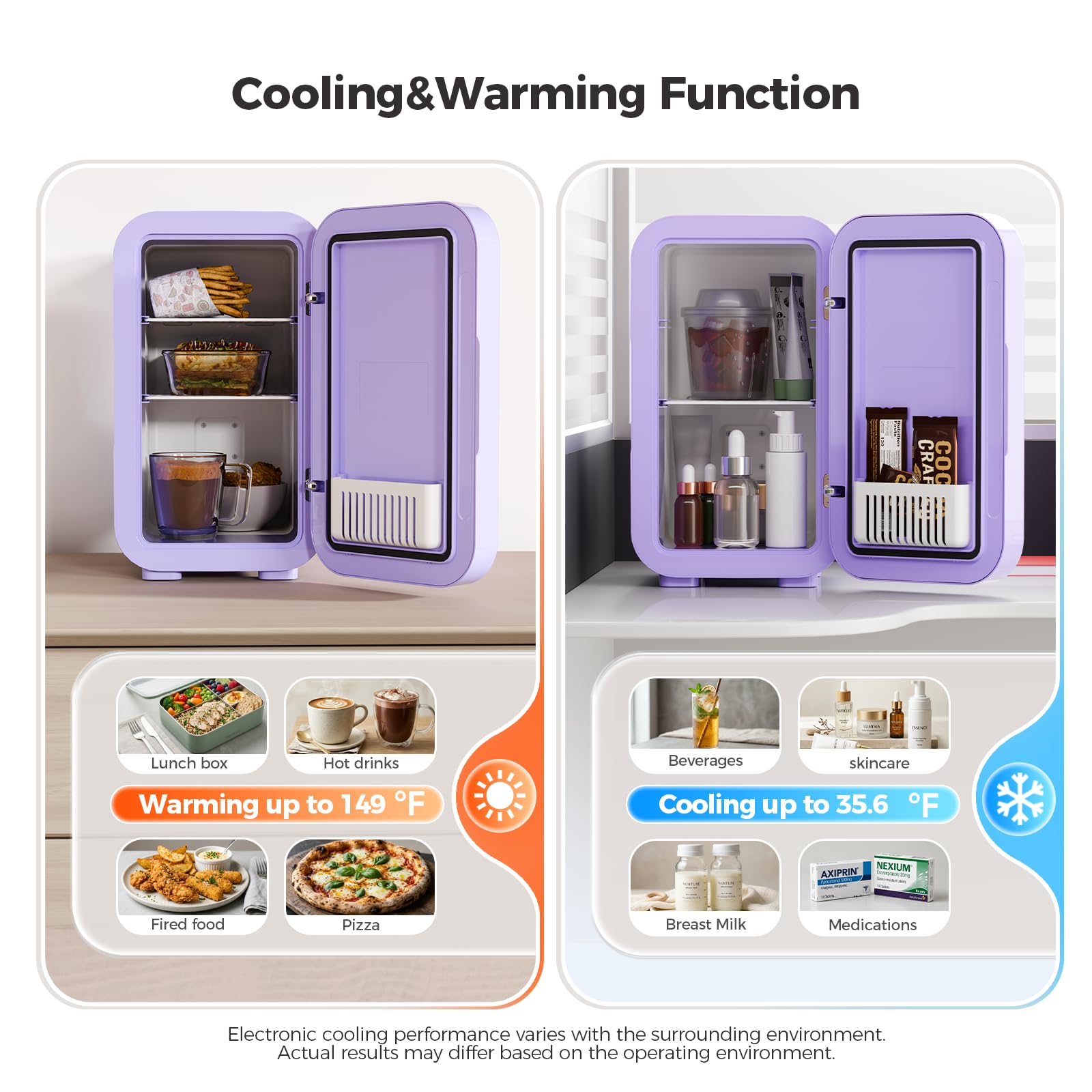 YASHE Mini Fridge, 4 Liter/6 Can Mini Makeup Fridge, 110V AC/ 12V DC Portable Thermoelectric Cooler&Warmer for Skincare, Drink, Cosmetic, Medicine, Small fridge for Bedroom, Office, Dorm, Car, Black