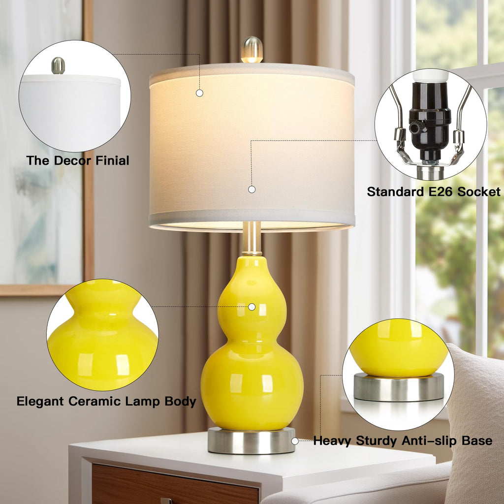 Rinweey Double Gourd Ceramic Table Lamps Set of 2, Modern Blue Bedside Lamps for Night Stand, Contemporary Nightstand Lamps for Bedroom Living Room (Bulb Included)