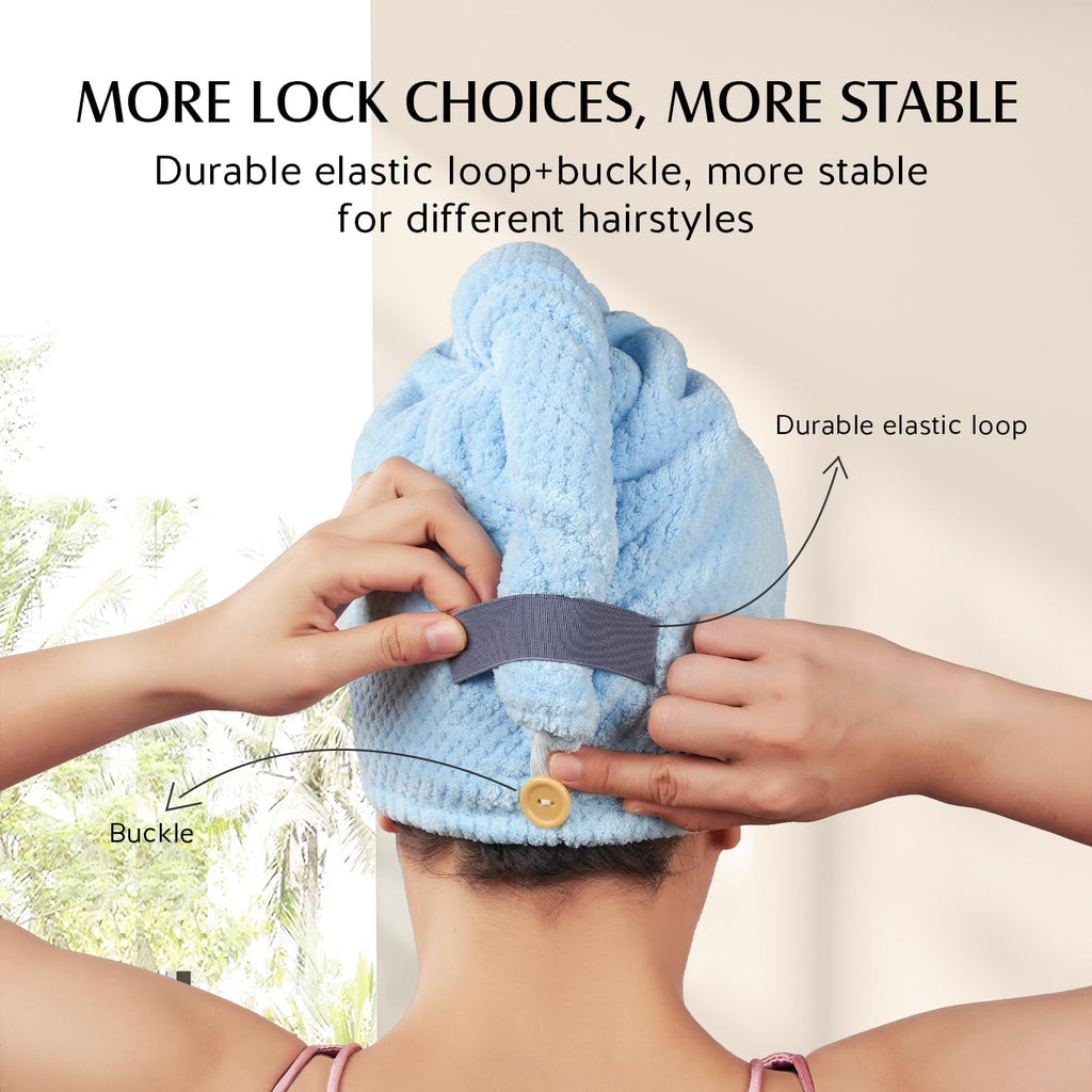 YFONG 3 Pack Large Microfiber Hair Towel Wrap, 30" x 10" Thicker Anti Frizz Quick Dry Hair Towels for Women Long, Curly, Thick Hair, Super Absorbent Hair Turban for Wet Hair (Grey, Pink, Blue)