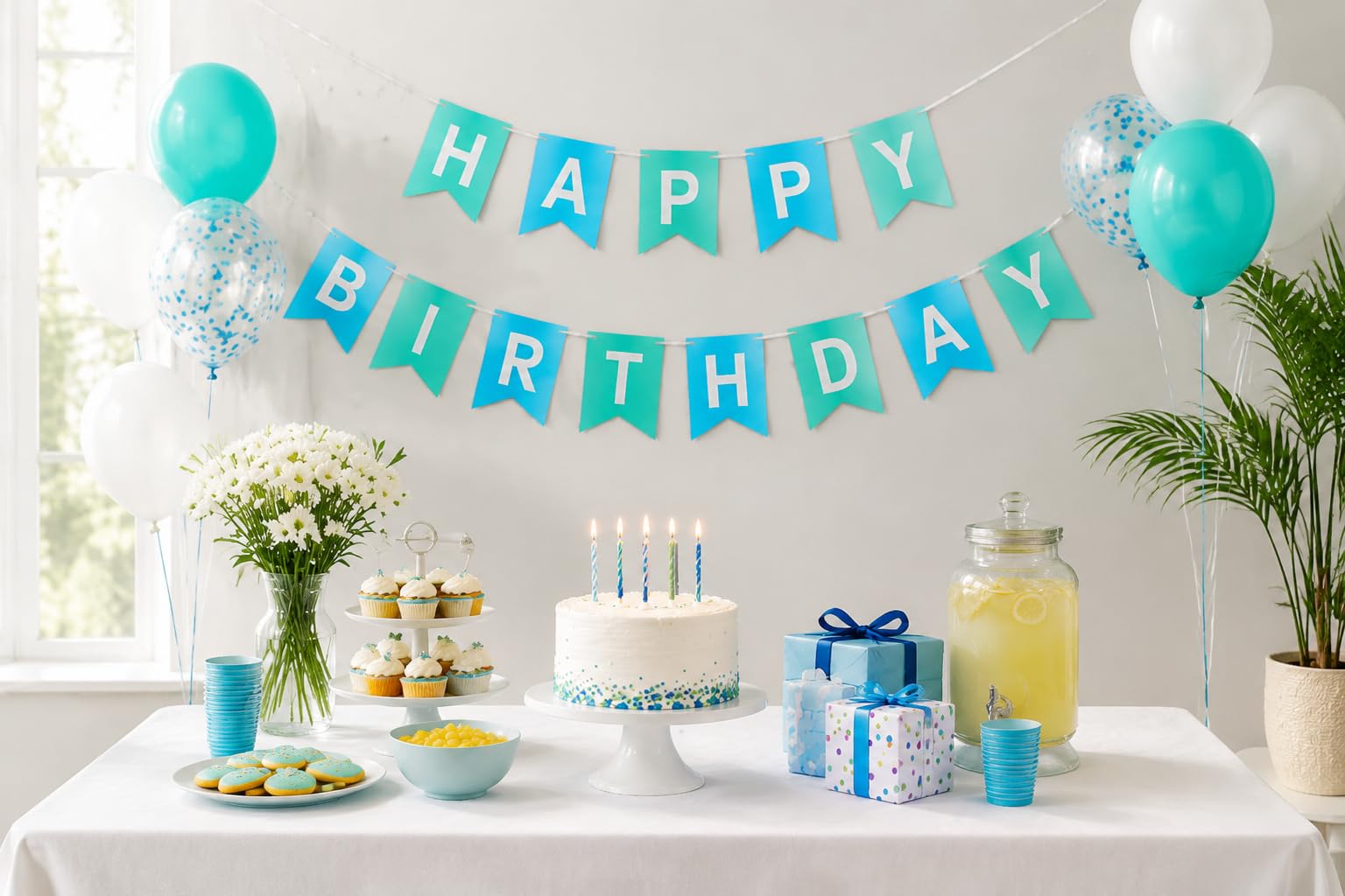 Letjolt Mint Blue Happy Birthday Banner Party Signs 13 Pcs | Supplies for Birthday Party Decorations Nursery Decor