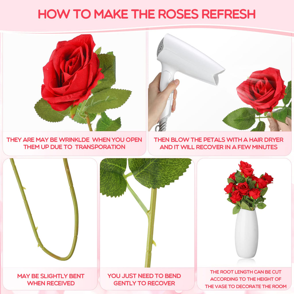 Jexine 100 Pieces Artificial Roses Flowers Bulk, Long Stem Realistic Fake Silk Roses Bouquet for Table Centerpiece Vases Wedding Party Kitchen Decor(Beige)