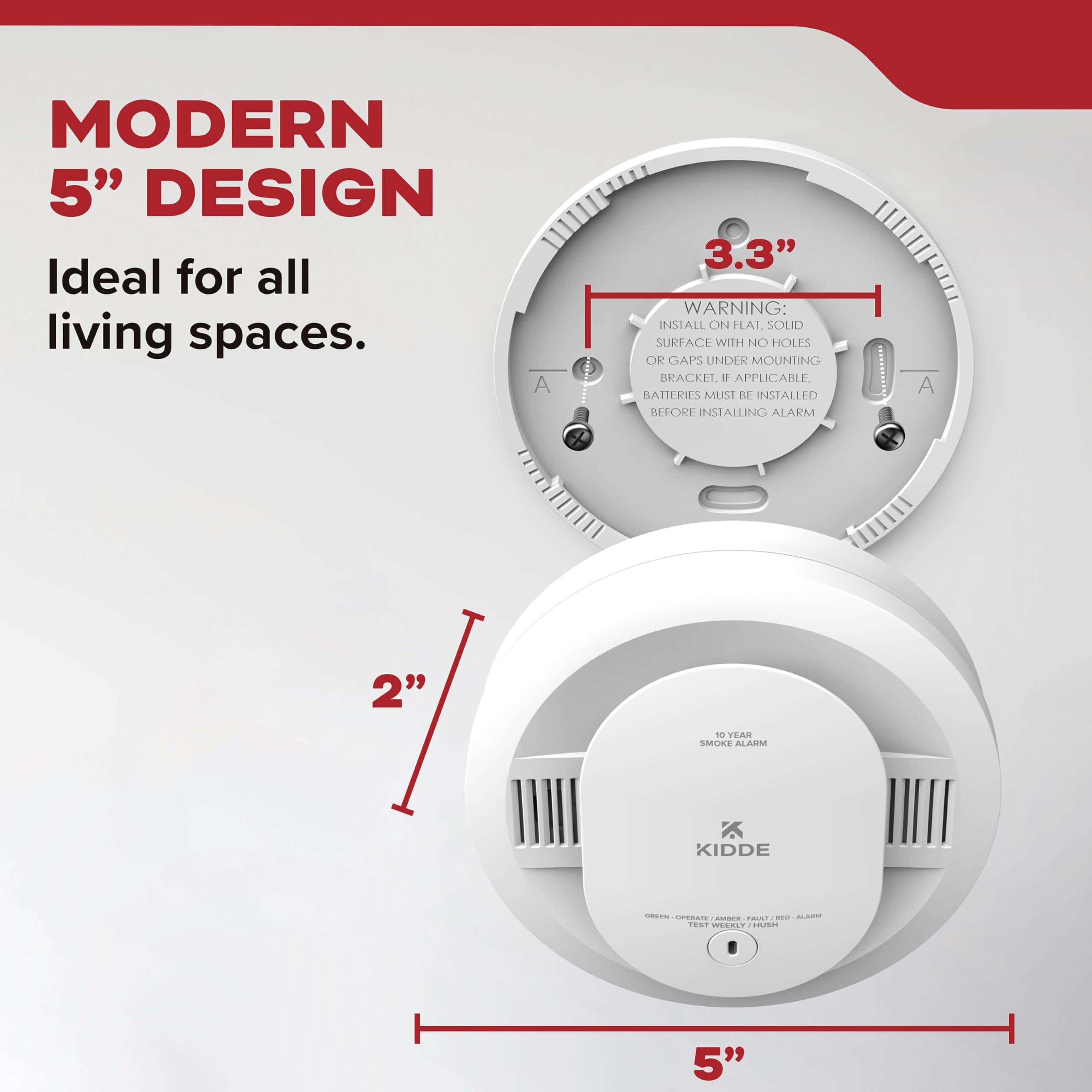 Kidde Smoke Detector, 10-Year Battery Powered, with Voice Alerts, LED Status Lights, 85 dB Alarm, 5-inches, 20SD10-V, 1 Pack