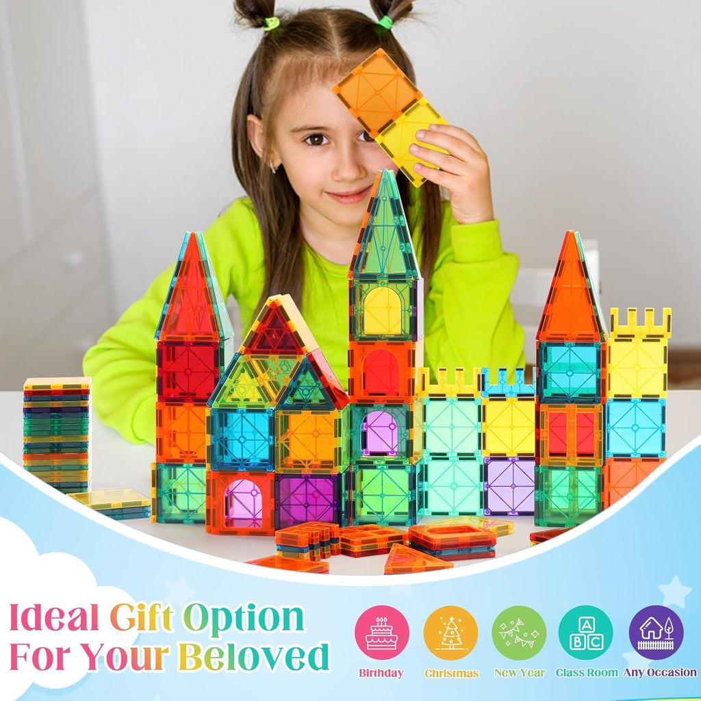 OugerToy Magnetic Building Tiles for Kids,64 PCS Educational Magnetic Stacking Blocks for Boys Girls, Magnets Construction Toys,Stem Preschool Kindergarten Learning Toys