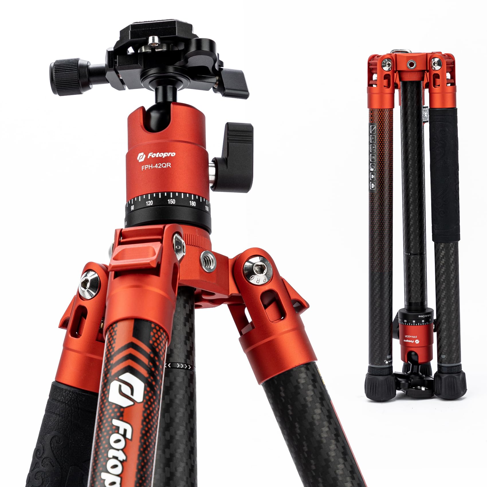 Fotopro 60" Camera Tripod, Carbon Fiber Travel Tripod with 360° Ball Head, Ultralight 2.1lbs, 22lbs Load, Quick Lock, Folds to 14.3" Carry-On, for DSLR Mirrorless Cameras, X-Aircross 3 Blue