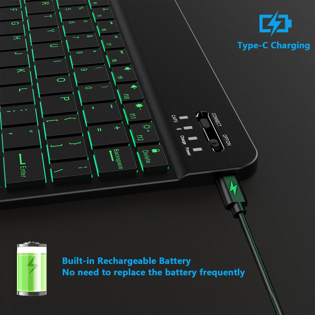 Backlit Bluetooth Keyboard Small Portable Wireless Keyboard Rechargeable Illuminated for Android Samsung Tablet Cell Phone Smartphone iPad A16 11th 10th Generation iPad Pro Air Mini iPhone (Black)