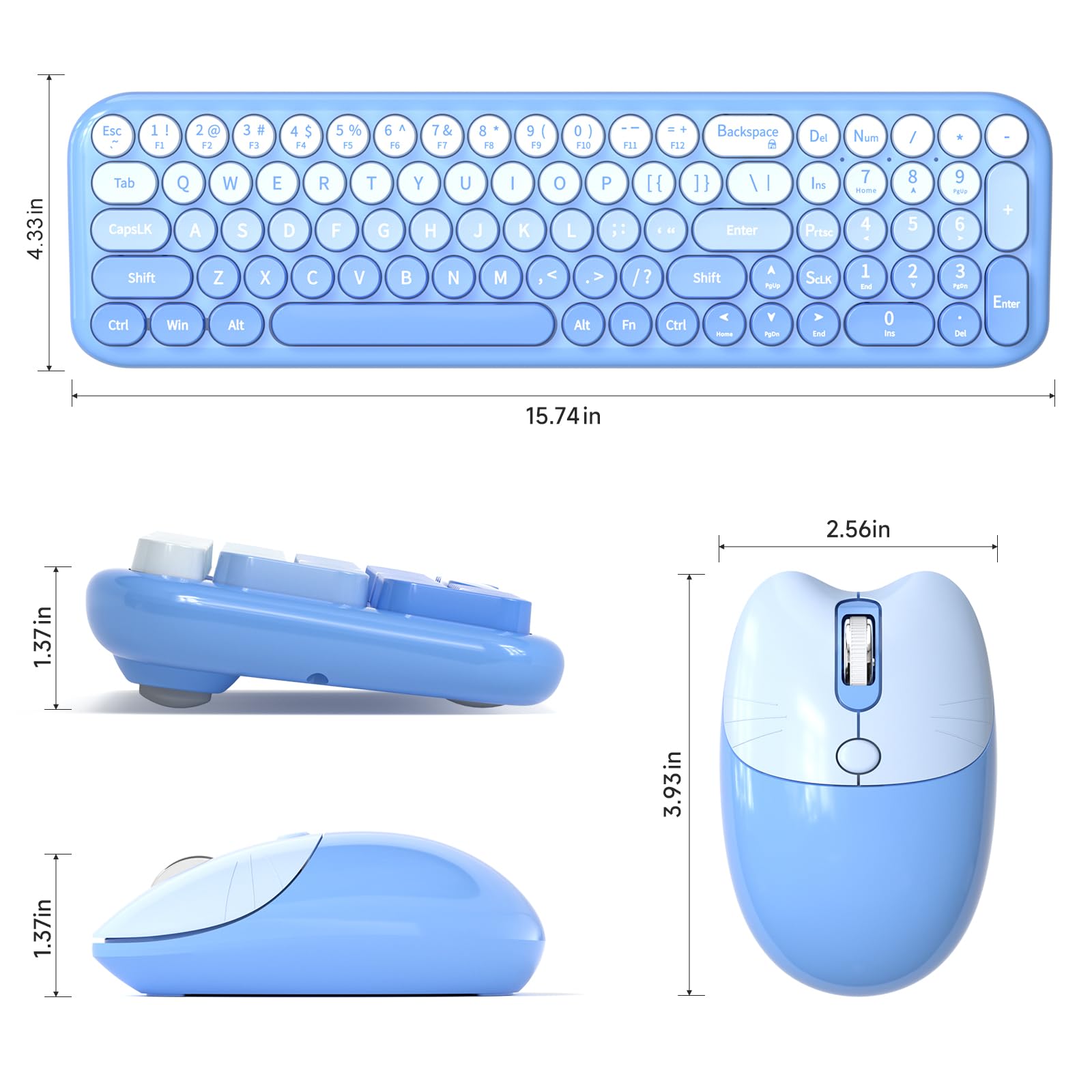 MOFII Wireless Keyboard and Mouse Combo, Compact Typewriter Retro Round Computer Keyboard and Mouse Set, Plug and Play, for Windows, Computer, Desktop, PC, Notebook - Black Green Gradient