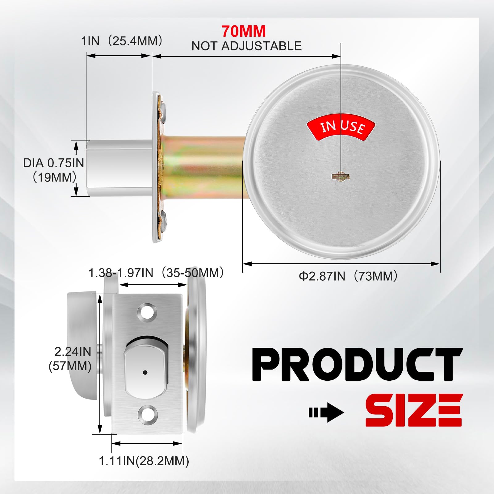 Tandefio 1 Pcs Vacant Occupied Bathroom Lock, in Use Deadbolt with Occupancy Indicator, 304 Stainless Steel, Fit Door Thickness 1 3/8" to 2", Not Adjustable, for Restaurants, Hotels, Offices (Black)