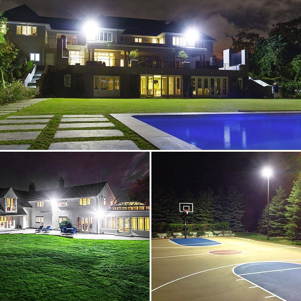 XYCN 4 Pack 100W LED Flood Light, IP66 Waterproof Outside Flood Light, 12500LM Super Bright Outdoor Security Lights, 5000K Daylight White Floodlight for Yard Garden Playground Basketball Court Patio