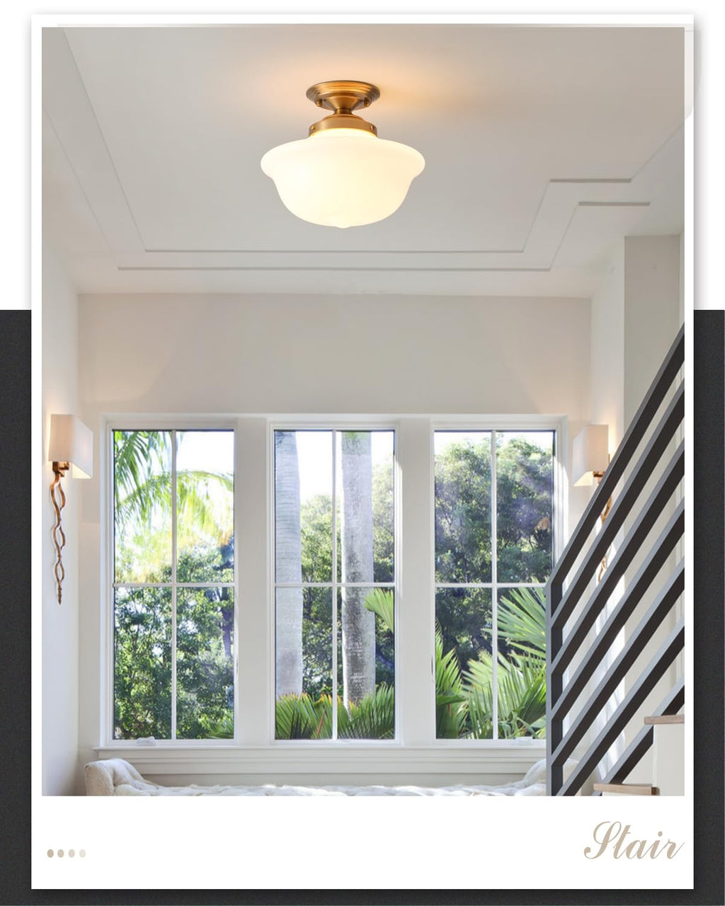 Schoolhouse Light Fixture, 12 Inch Black Finish with Milk Glass Semi Flush Mount Ceiling Light, Ceiling Light Fixture for Kitchen Hallway Entryway (Type C Pendant Light)
